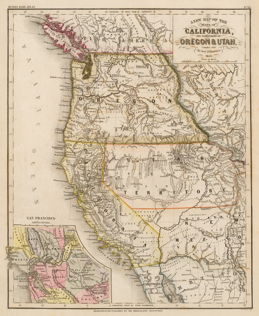 A new map of the State of California, the Territories of Oregon &amp; Utha. Compiled after the best authorities. 1852.
