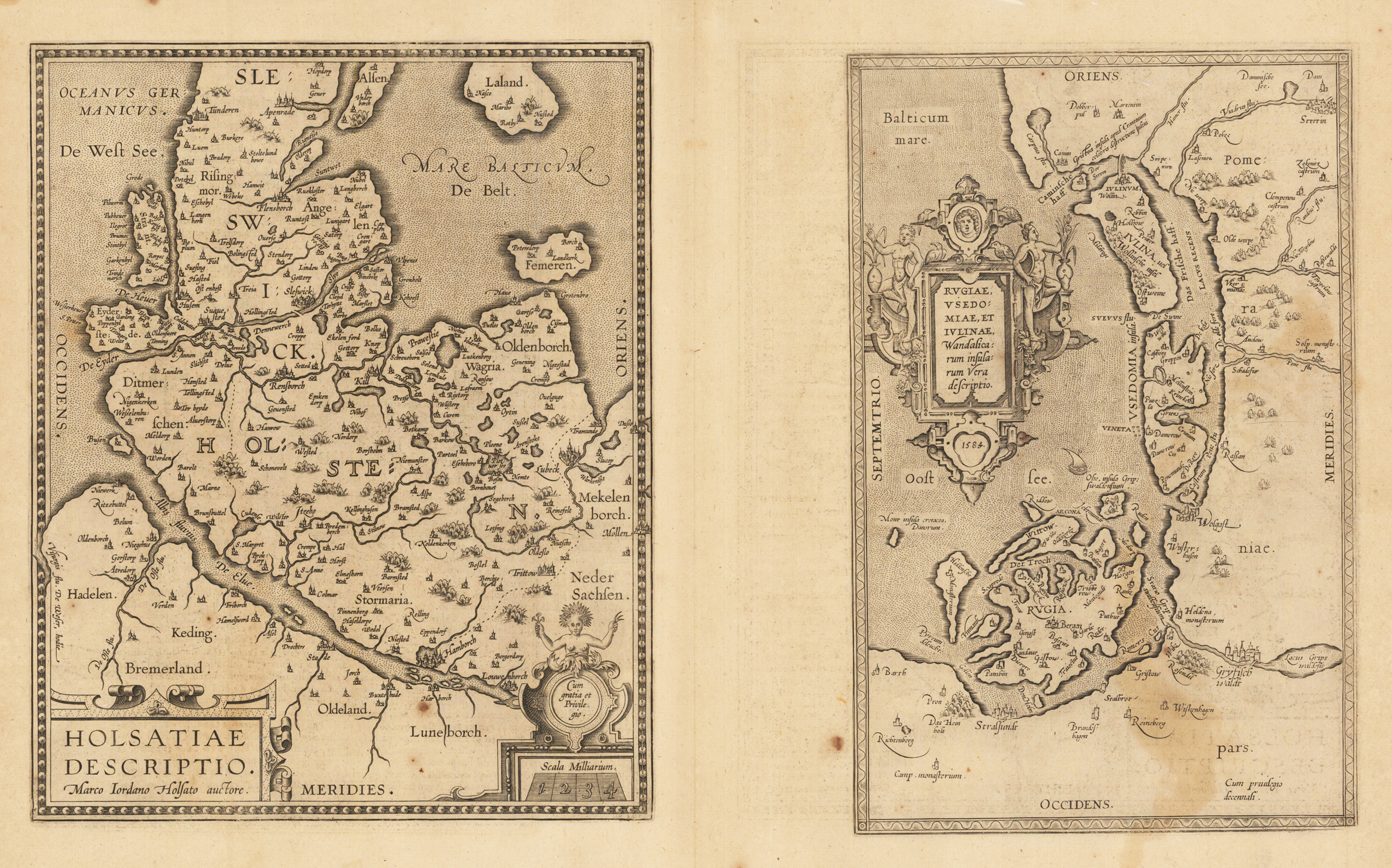 Holsatiae Descriptio [on sheet with] Rugiae, Usedomiae, et Iulinae, Wandalicarum Insularum Vera Descriptio.
