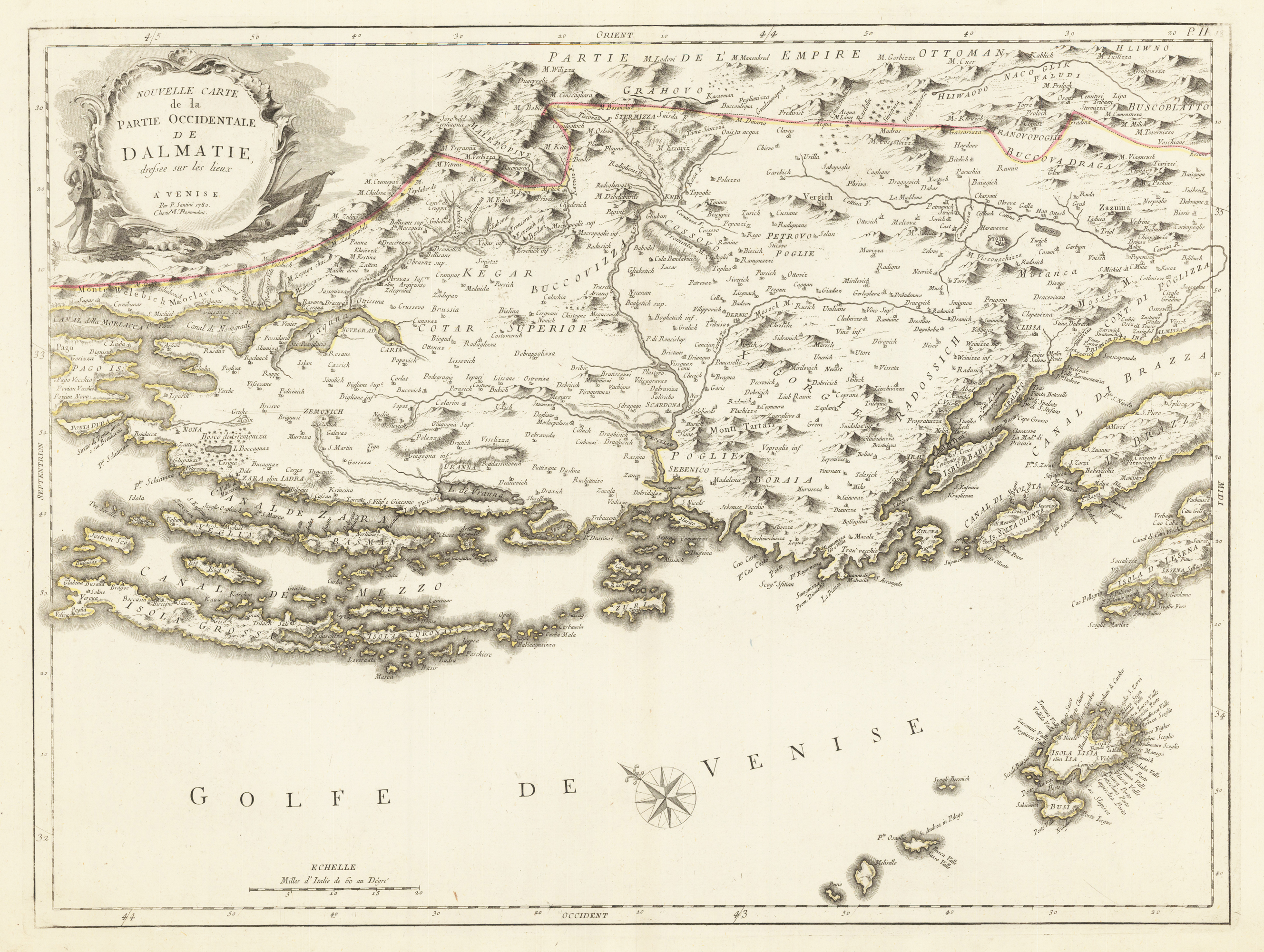 Nouvelle Carte de la Partie Occidentale de Dalmatie dresee sur les lieux. A' Venise Par P. Santini 1780. Chez Mr. Remondini.