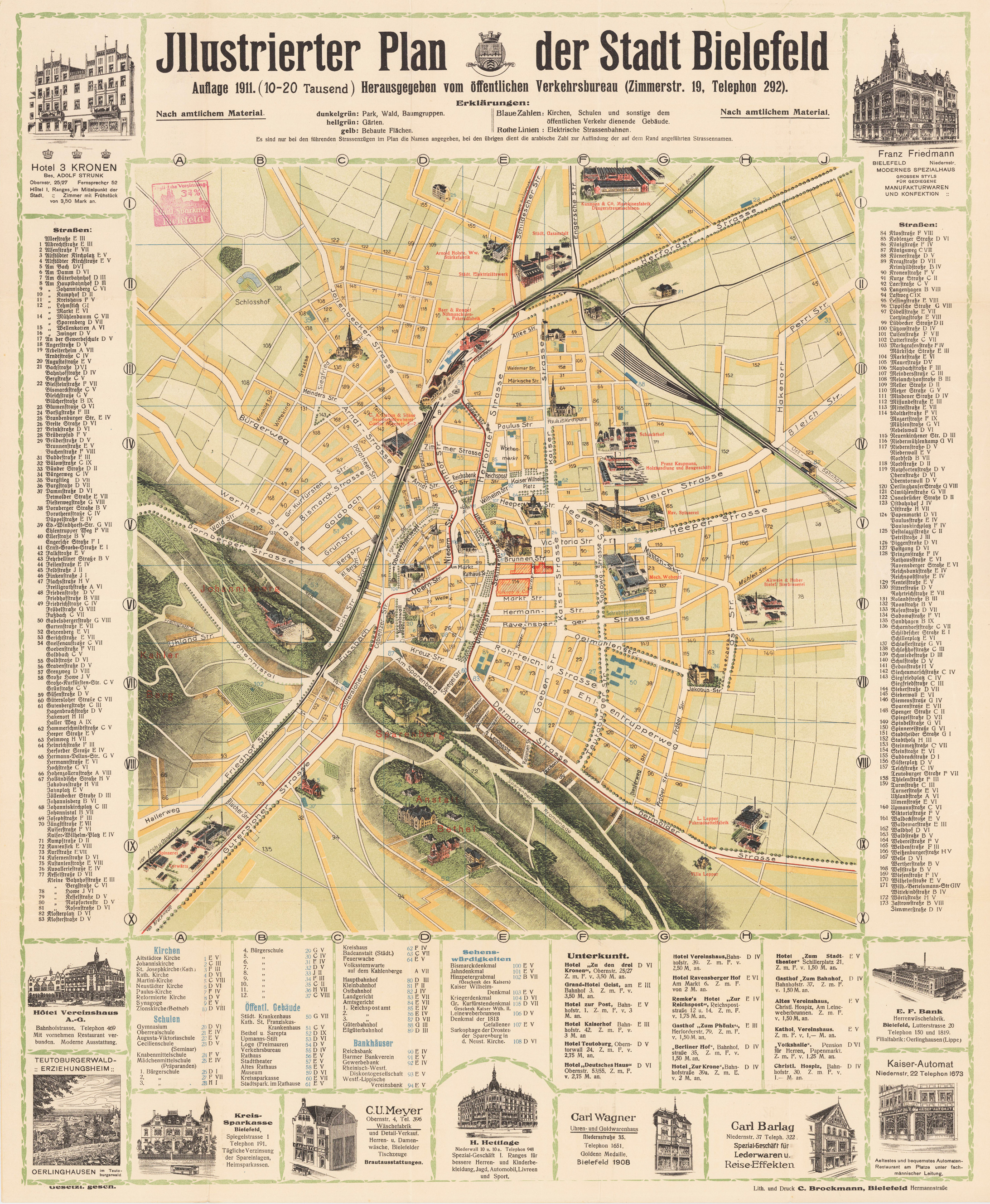 Illustrierter Plan der Stadt Bielefeld