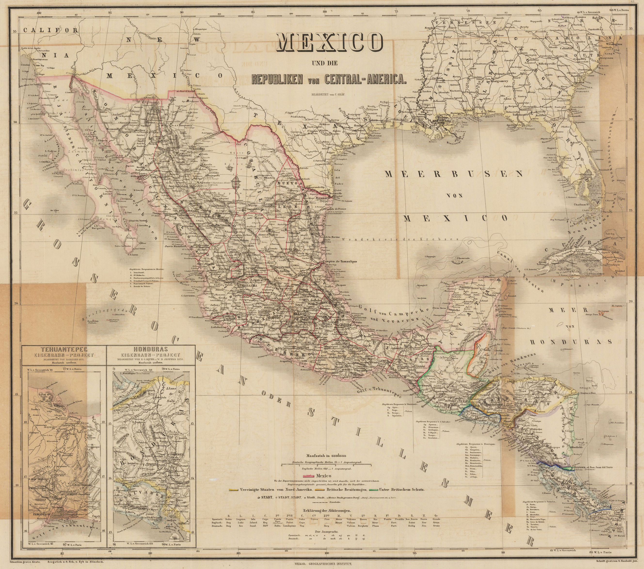 Hand- und Eisenbahnkarte Mexico, Central America