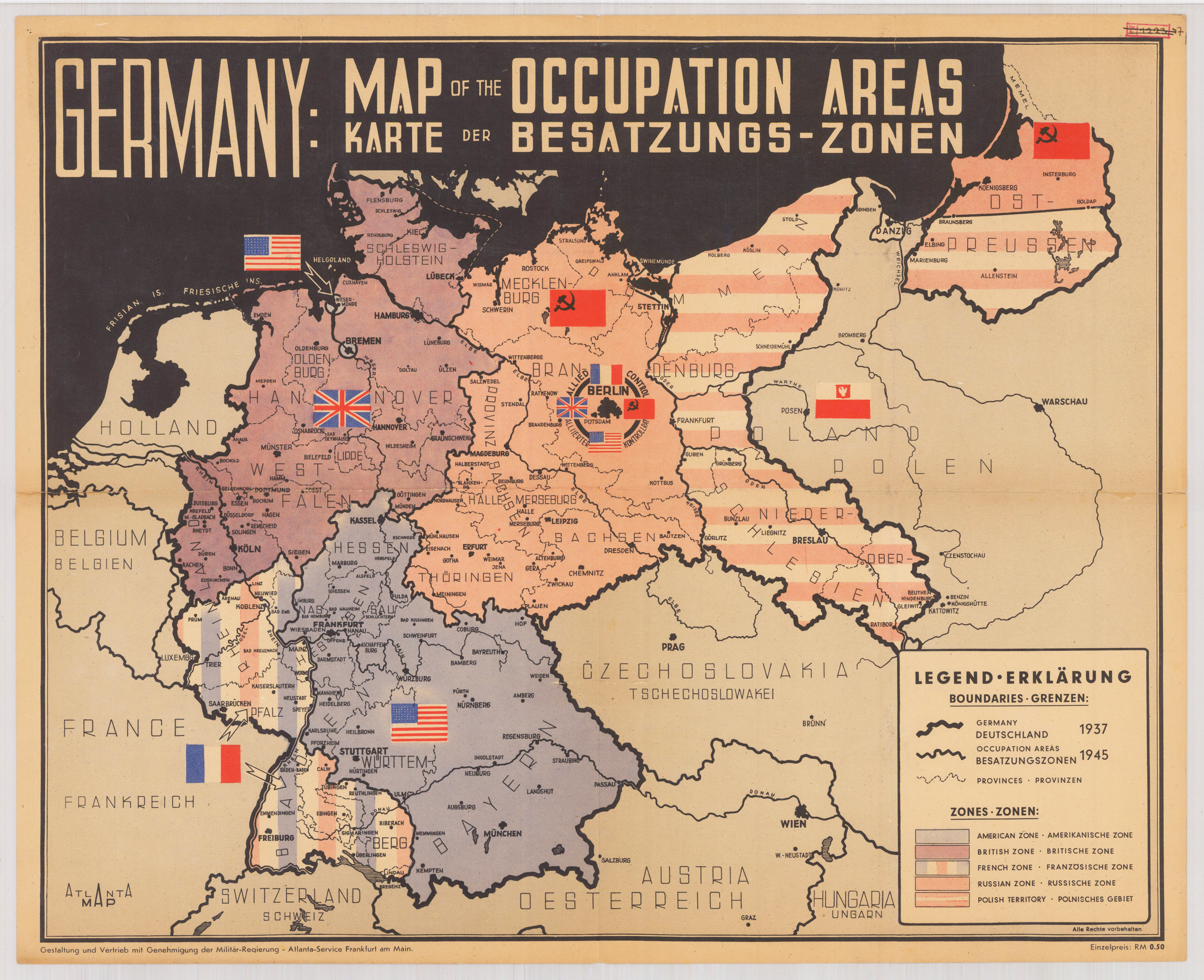 GERMANY: MAP OF THE OCCUPATION AREAS - KARTE DER BESATZUNGS-ZONEN