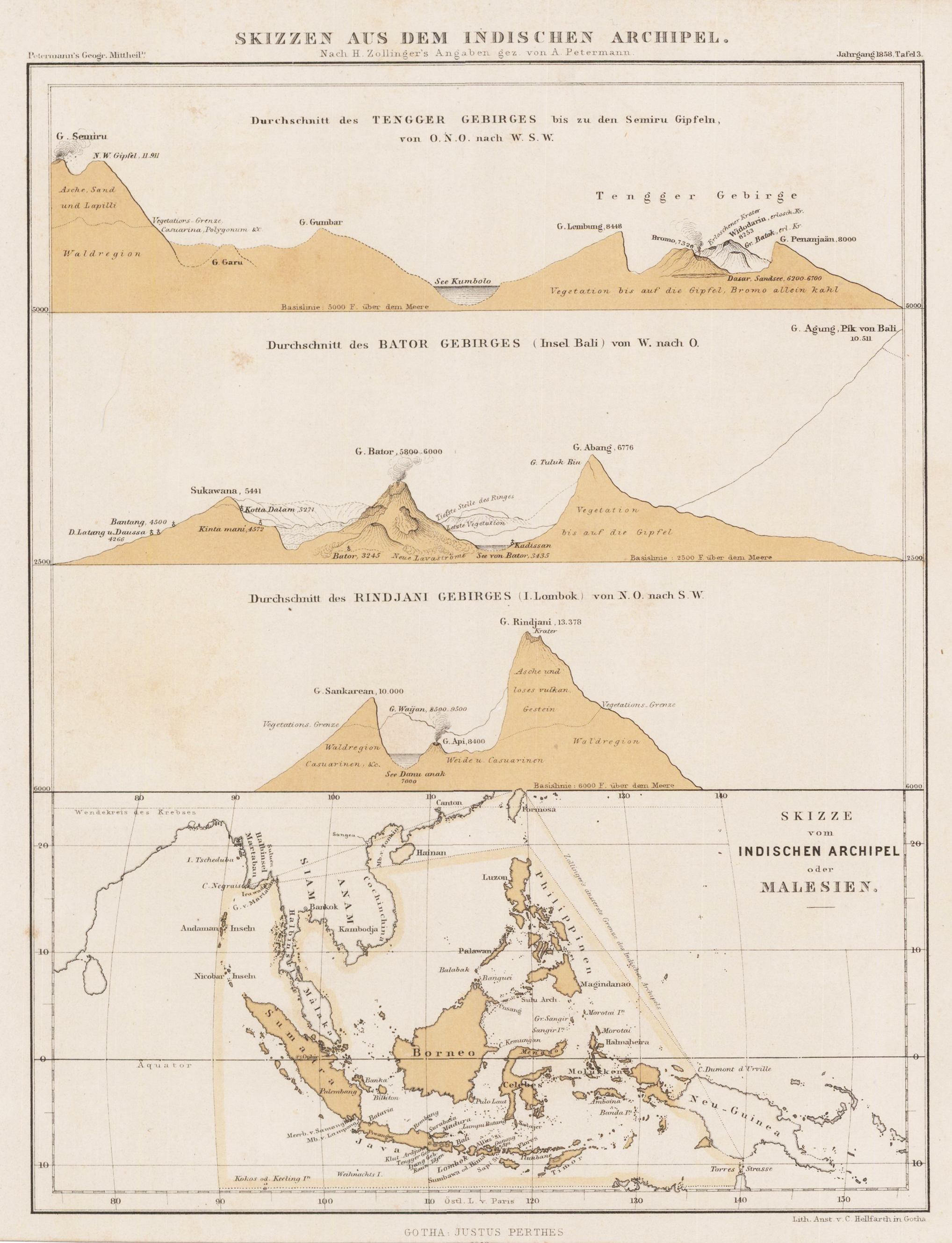 Skizzen aus dem Indischen Archipel. Nach H. Zollinger's Angaben gez. von A. Petermann - Skizze vom indischen Archipel oder Malesien.
