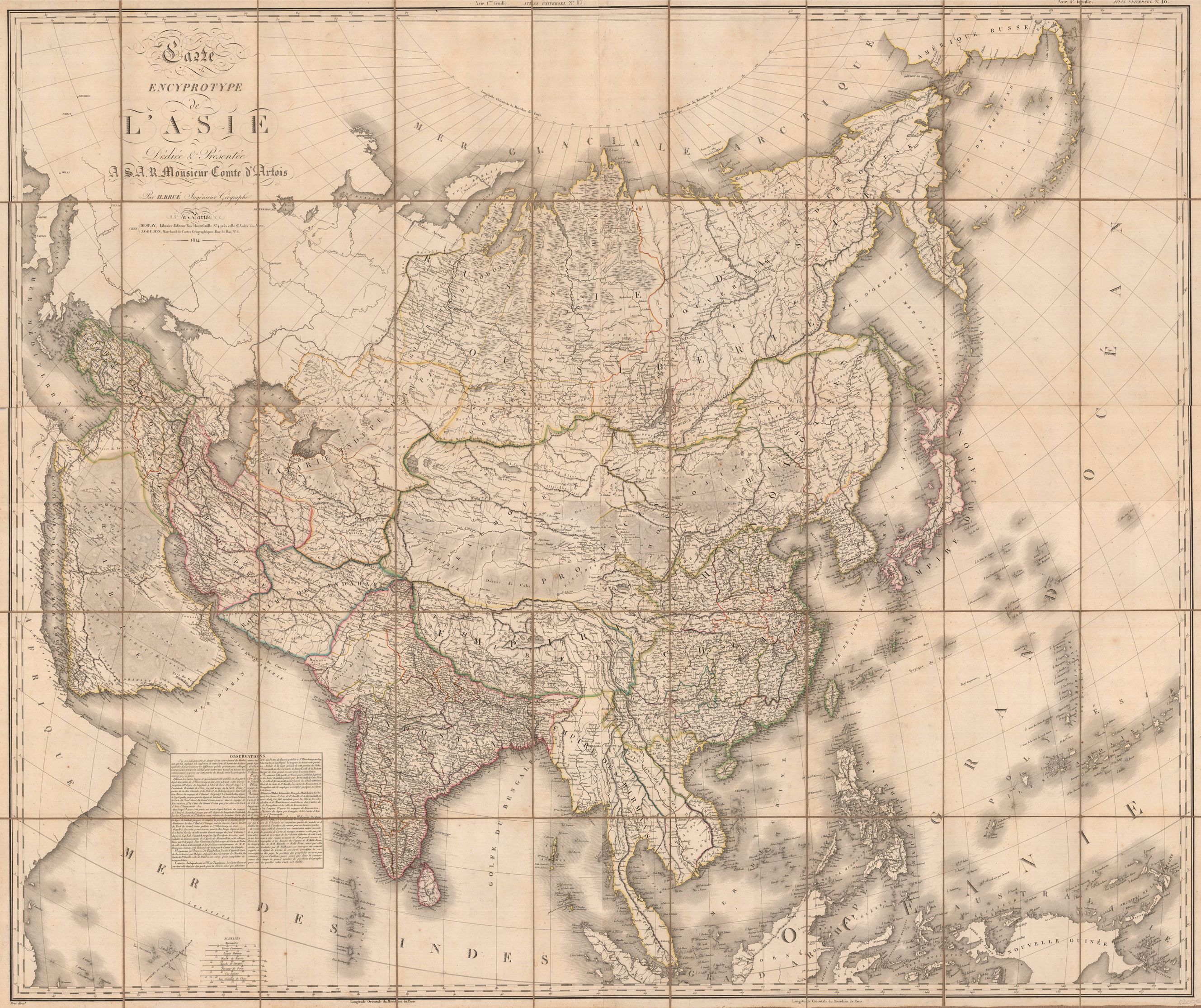 Carte Encyprotype de L´Asie Dédiée &amp; Présentée A.S.A.R. Minsieeur Comte d´Artois