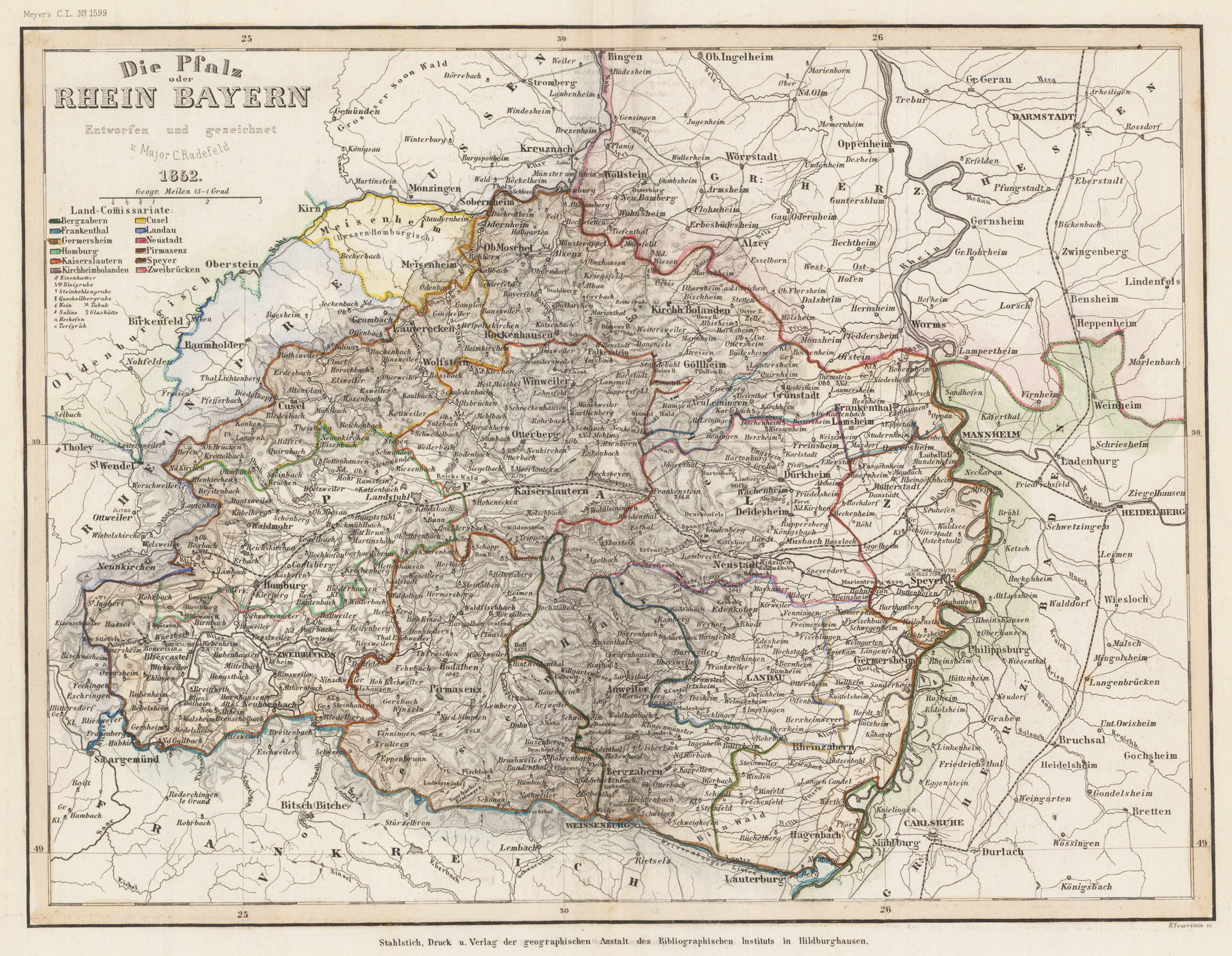 Die Pfalz oder Rhein Bayern entworfen und gezeichnet von Major C. Radefeld 1852.