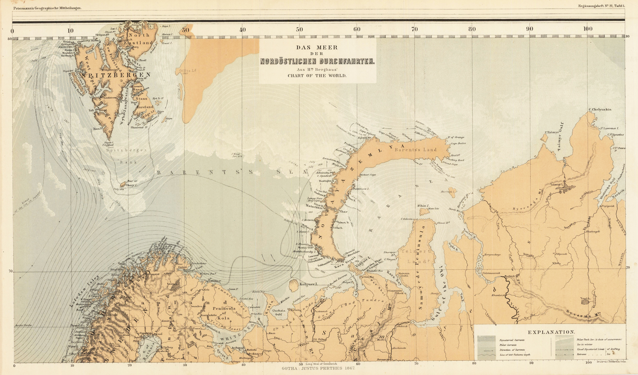 Das Meer der Nordöstlichen Durchfahrten. Aus Hm. Berghau's Chart of the World