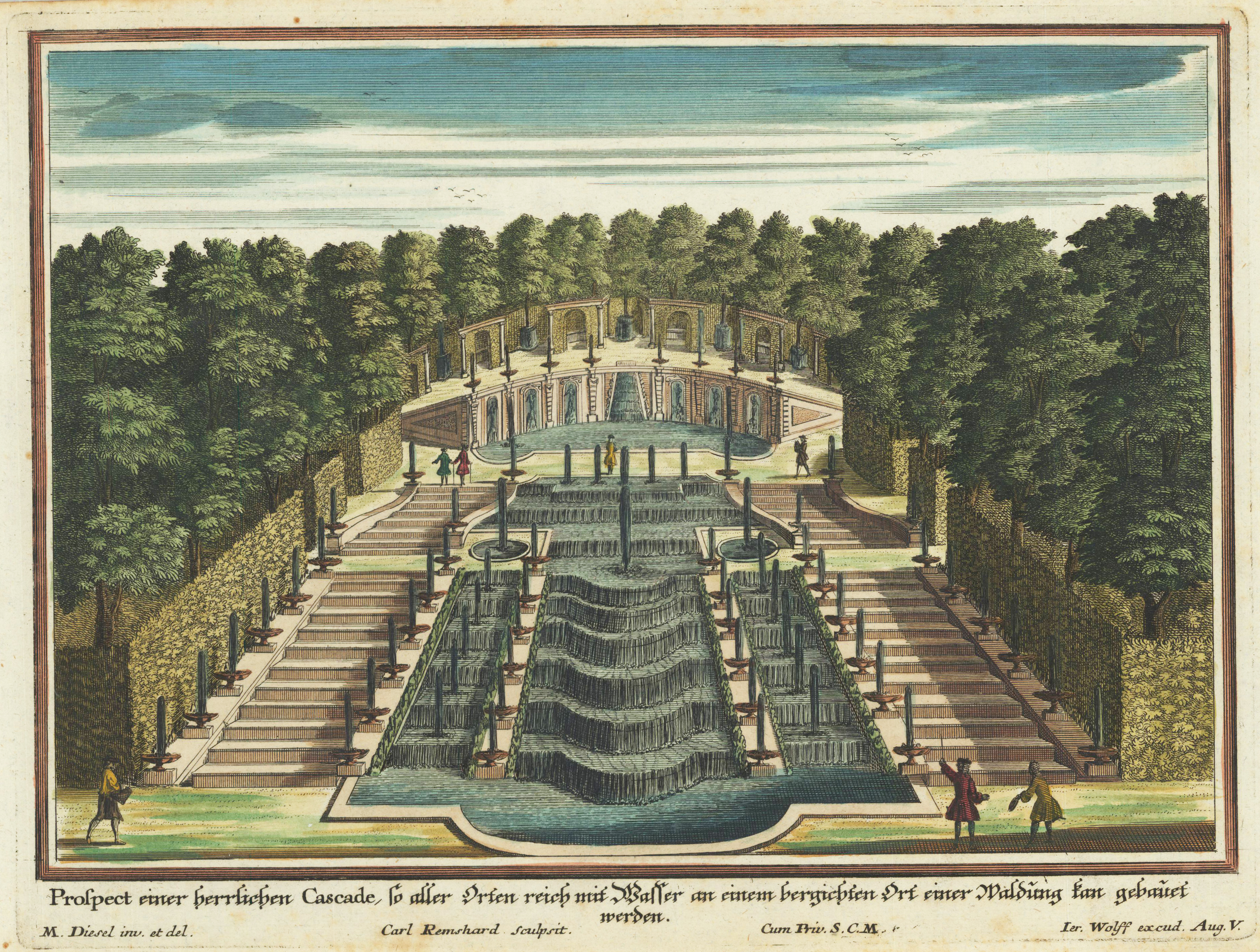 Prospect einer herrlichen Cascade, so aller Orthen reich mit Wasser an einem bergischen Ort einer Waldung kan gebauet werden.