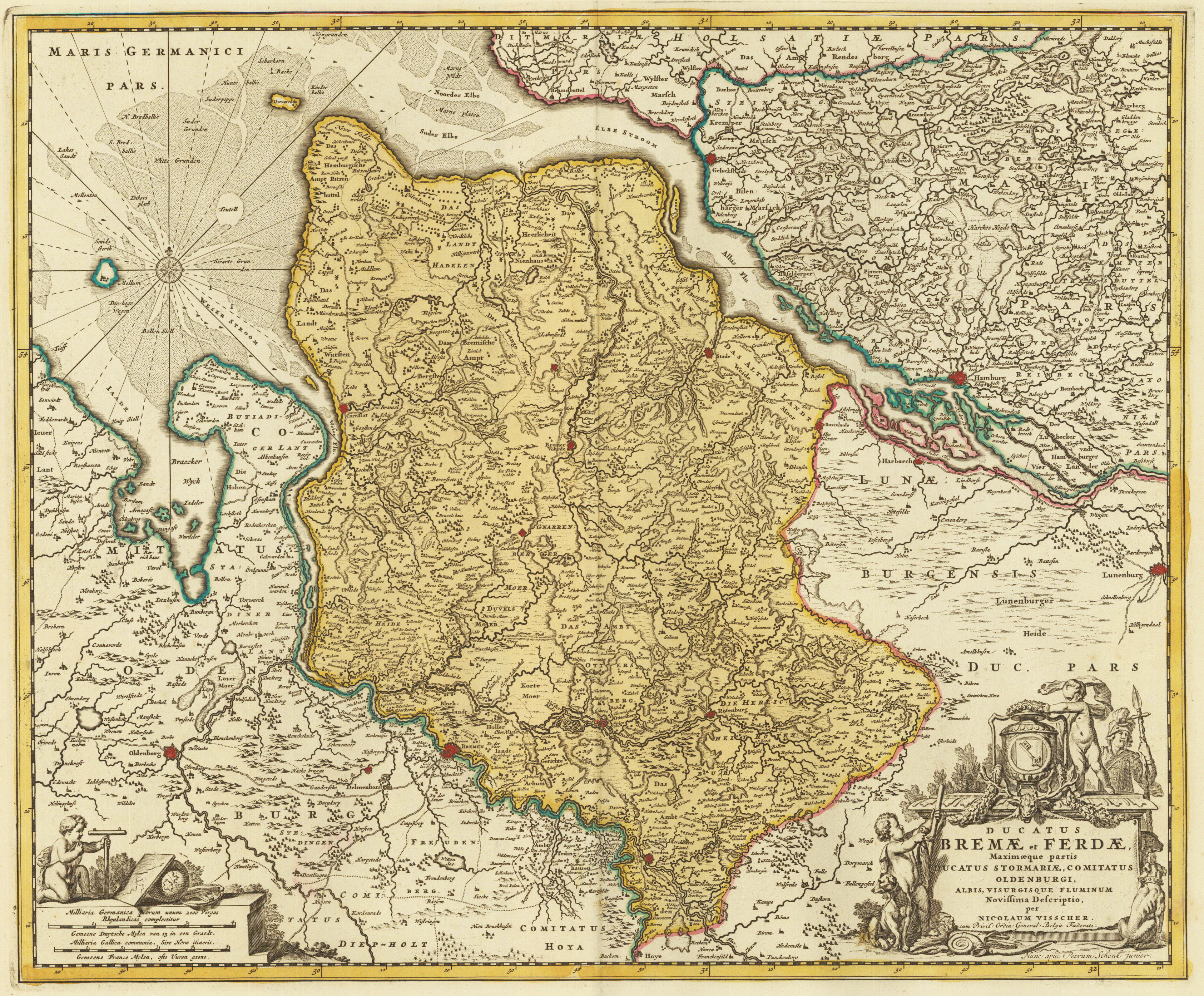 Ducatus Bremae et Ferdae Maximaeque partis Ducatus Stormaiae, Comitatus Oldenburgi. Albi, Viurgisque Fluminum ...