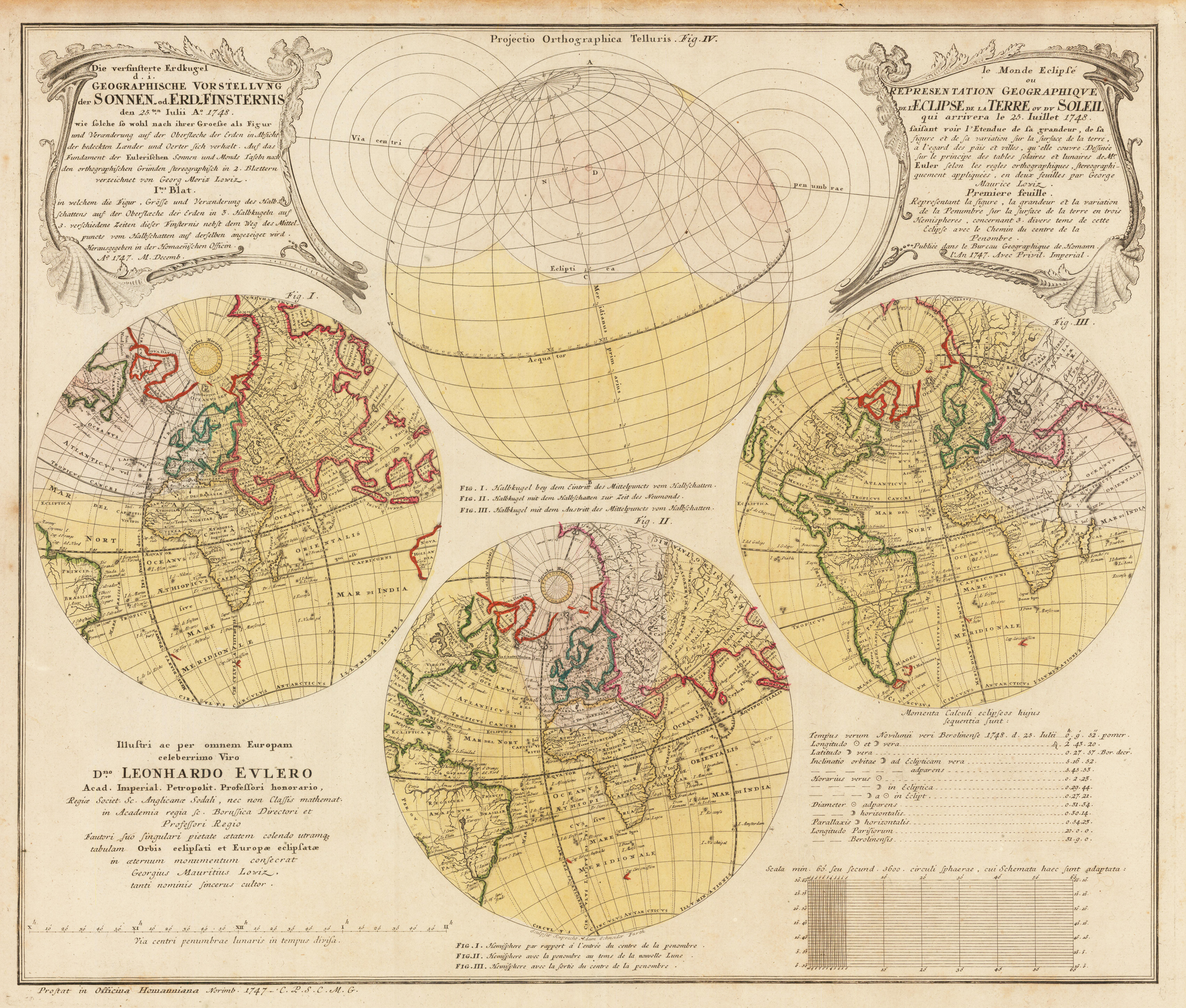 Die verfinsterte Erdkugel d. i. Geographische Vorstellung der Sonnen- und Erdfinsternis den 25.ten Julii A° 1748