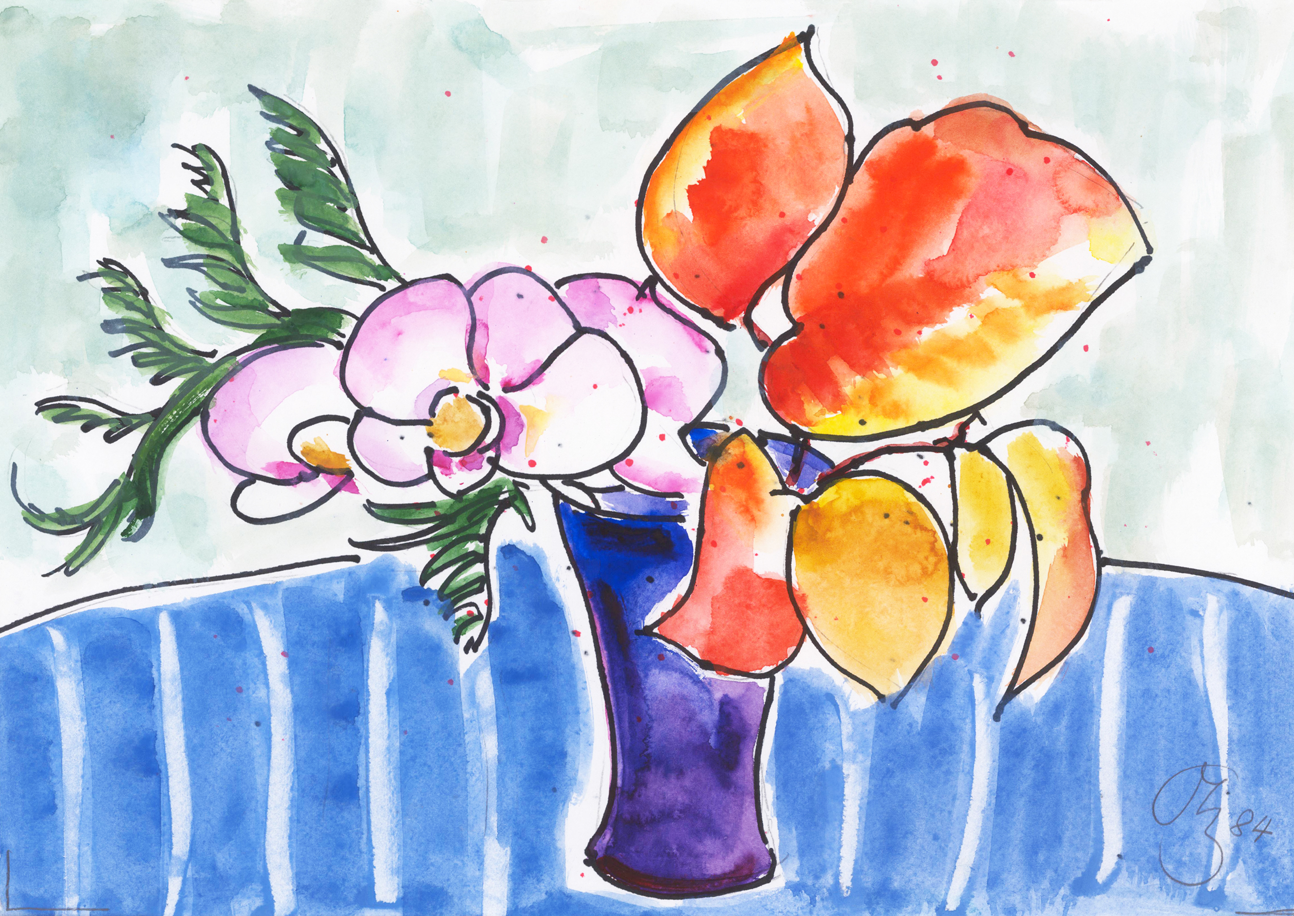 Blumenstillleben mit Blättern