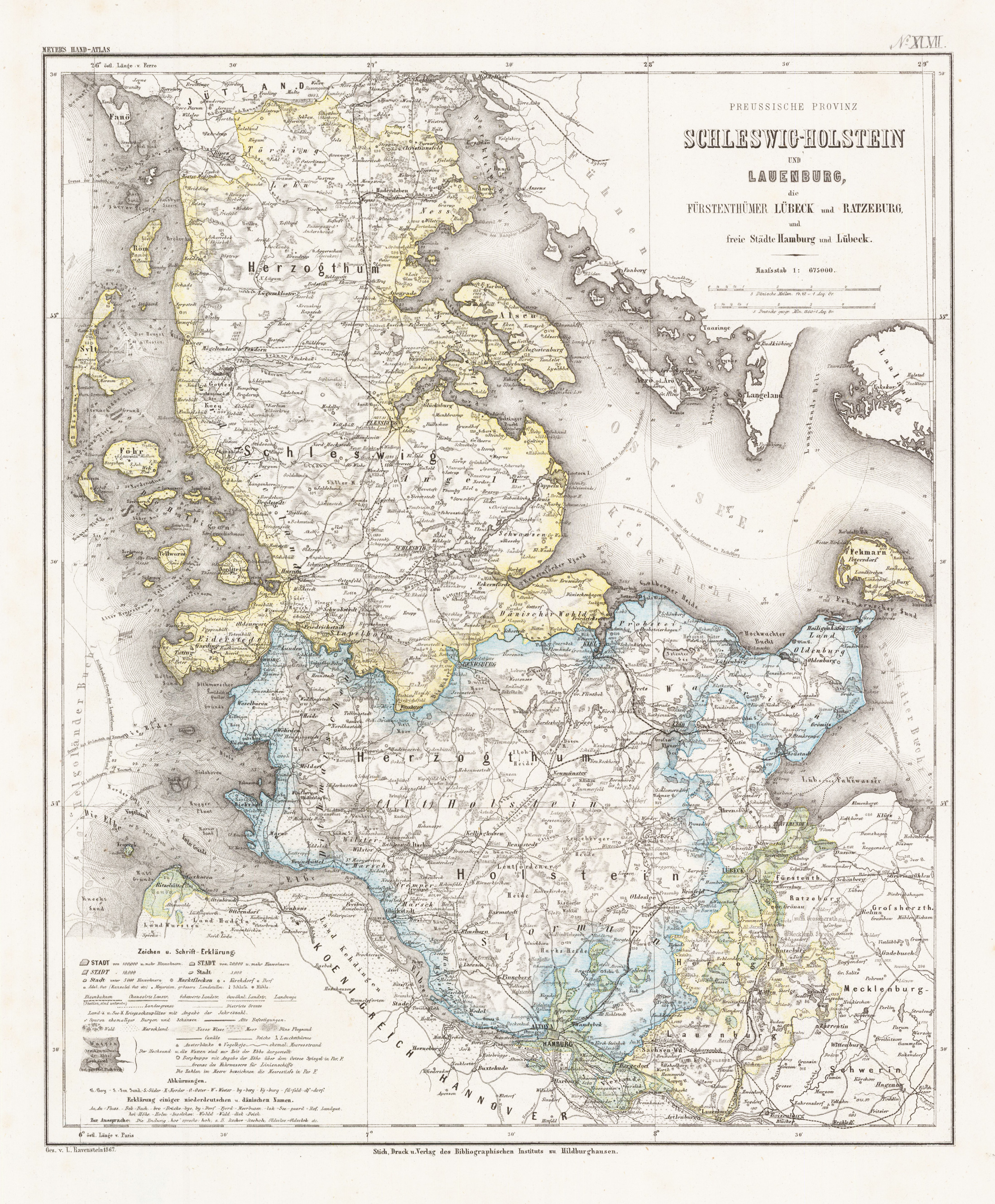 Preussische Provinz Schleswig-Holstein und Lauenburg, die Fürstenthümer Lübeck und Ratzeburg, und freie Städte Hamburg und Lübeck.