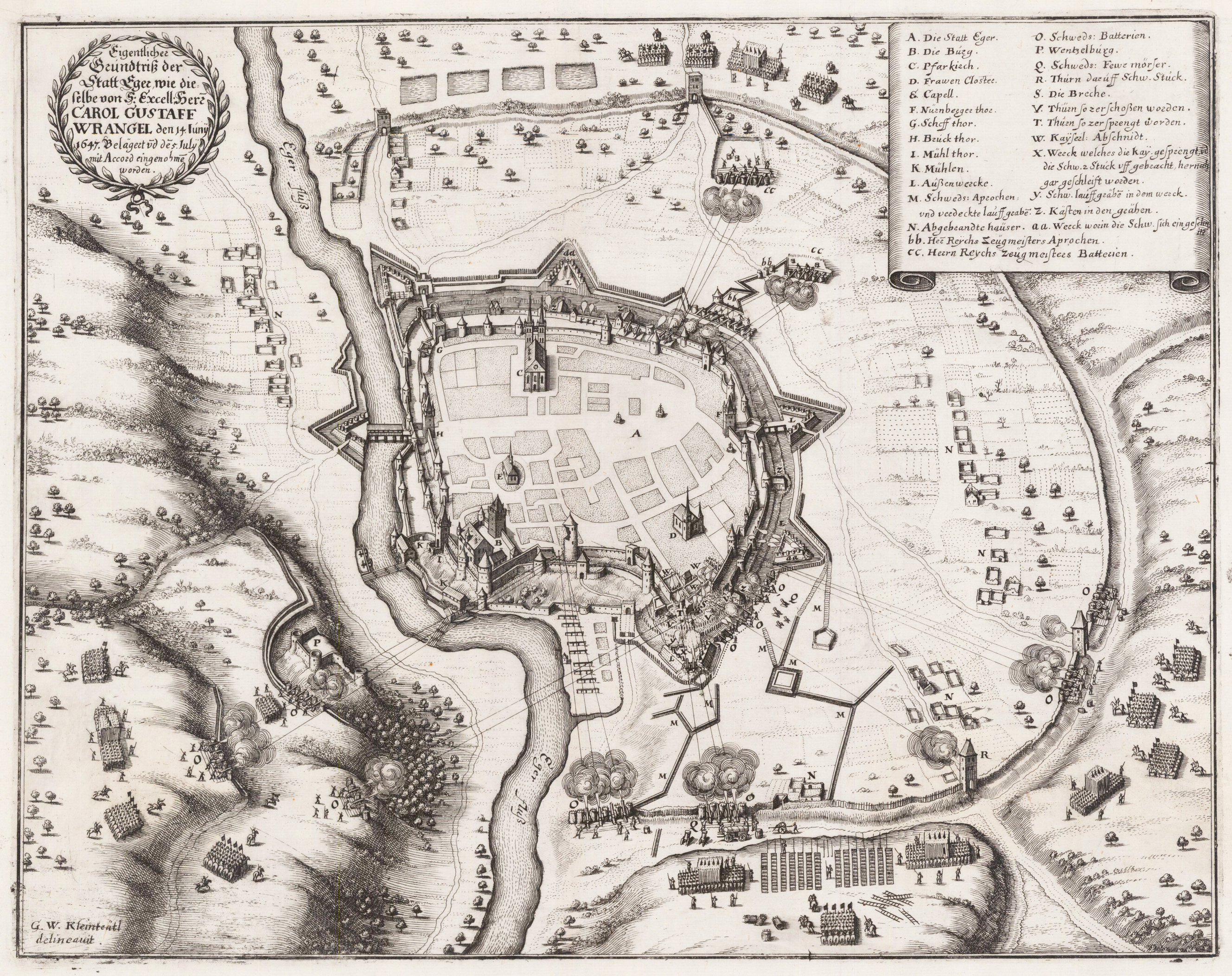 Eigentlicher Grundriß der Statt Eger wie die selbe von S: Excell Herz Carol Gustaff Wrangel den 14. Juny 1647. Belägeet ud des July mit Accord eingenohme worden.