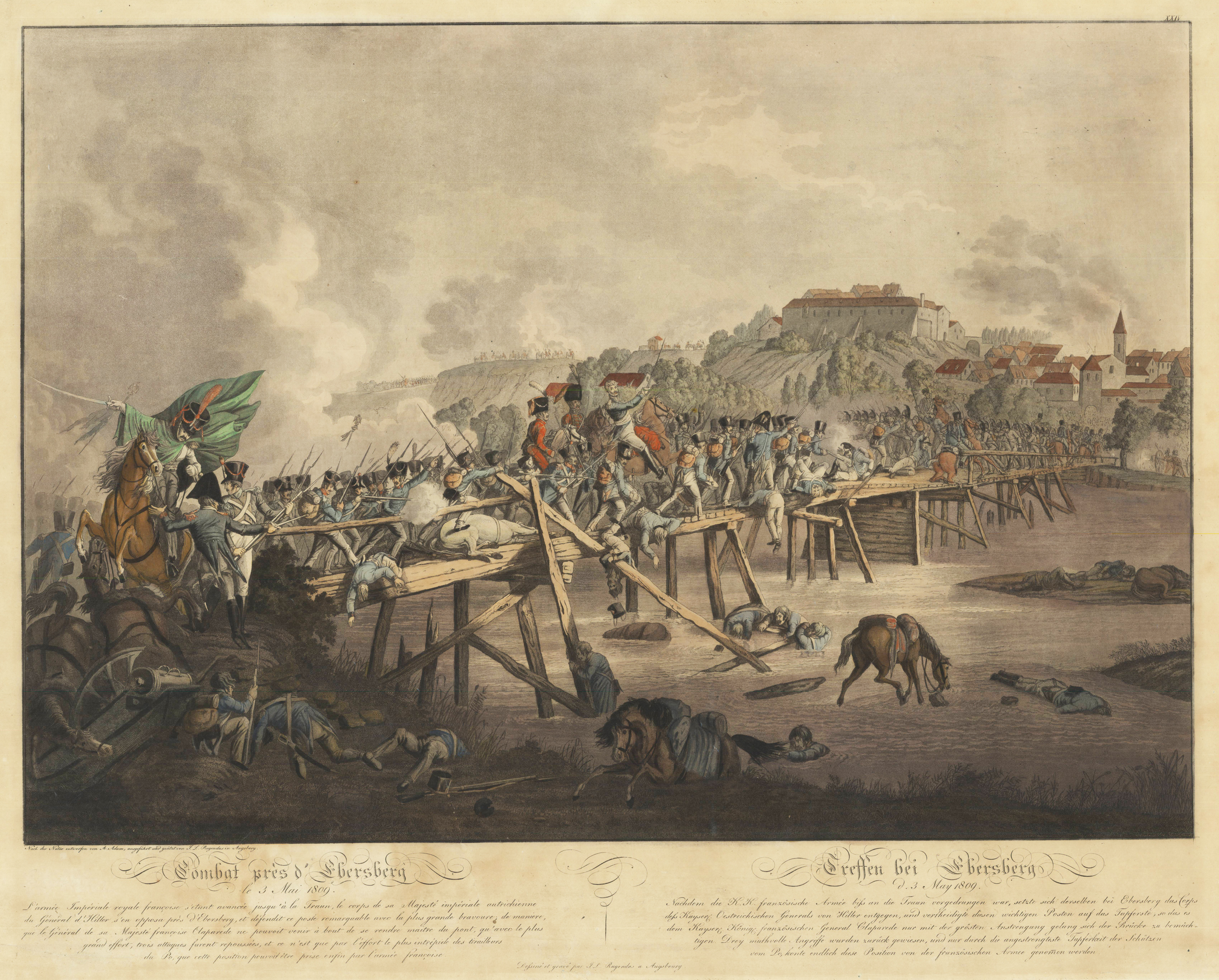 Napoleon Combat prés d´Ebersberg - Treffen bei Ebersberg - 3. May 1809 Dessiné sur les lieux et gravé par J. Laurent Rugendas a, Augsbourg.