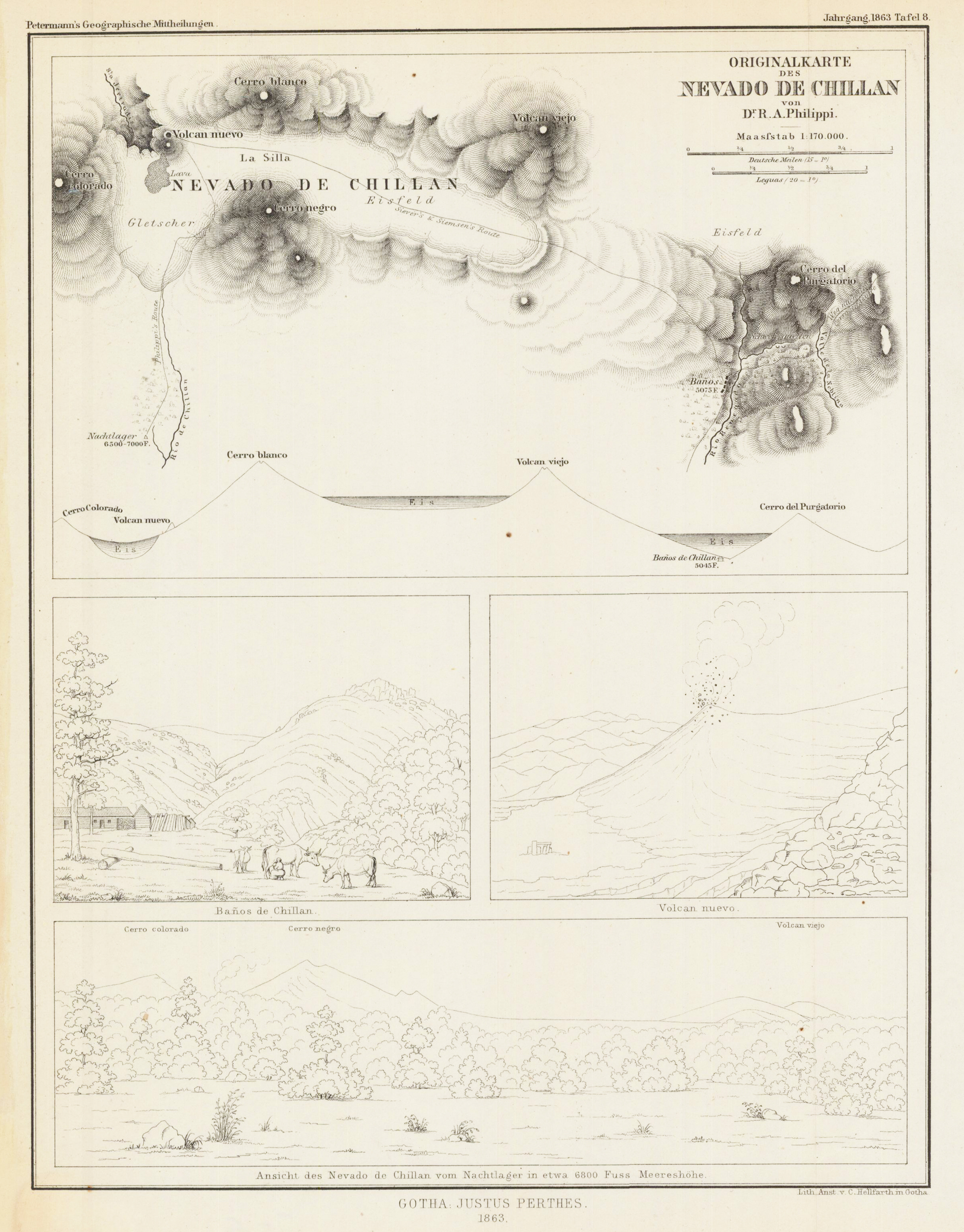 Originalkarte des Nevado de Chillan von Dr. R. A. Philippi.