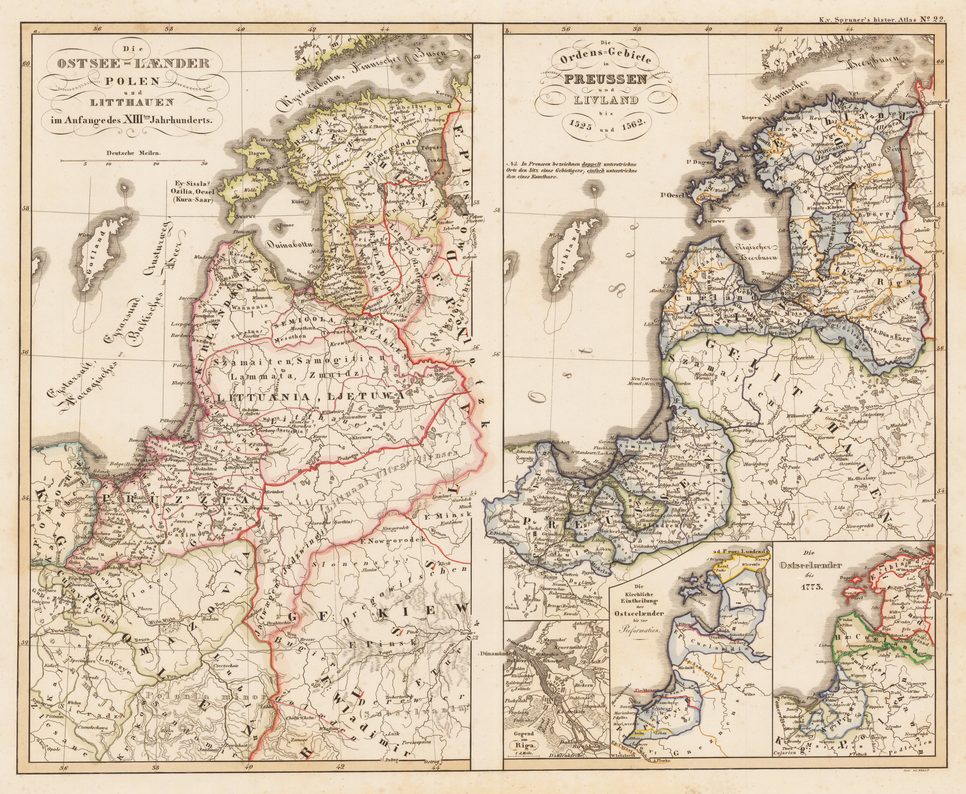Die Ostsee-Laender, Polen und Litthauen im Anfange des XIIIten. Jahrhunderts. Die Ordens-Gebiete in Preussen und Livland bis 1525 und 1562.