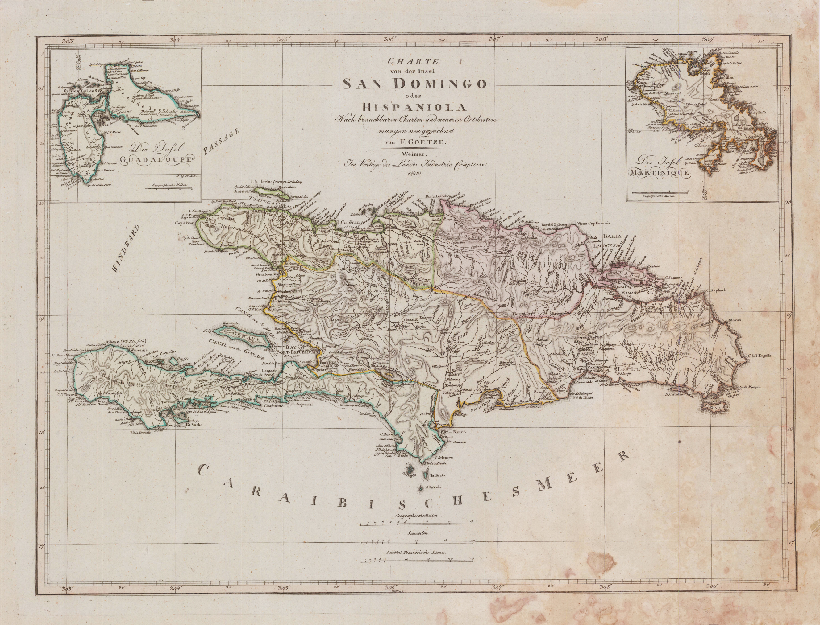 Charte von der Insel San Domingo oder Hispaniola Nach brauchbaren Charten und neueren Ortsbestimmungen neu gezeichnet von F. Goetze.