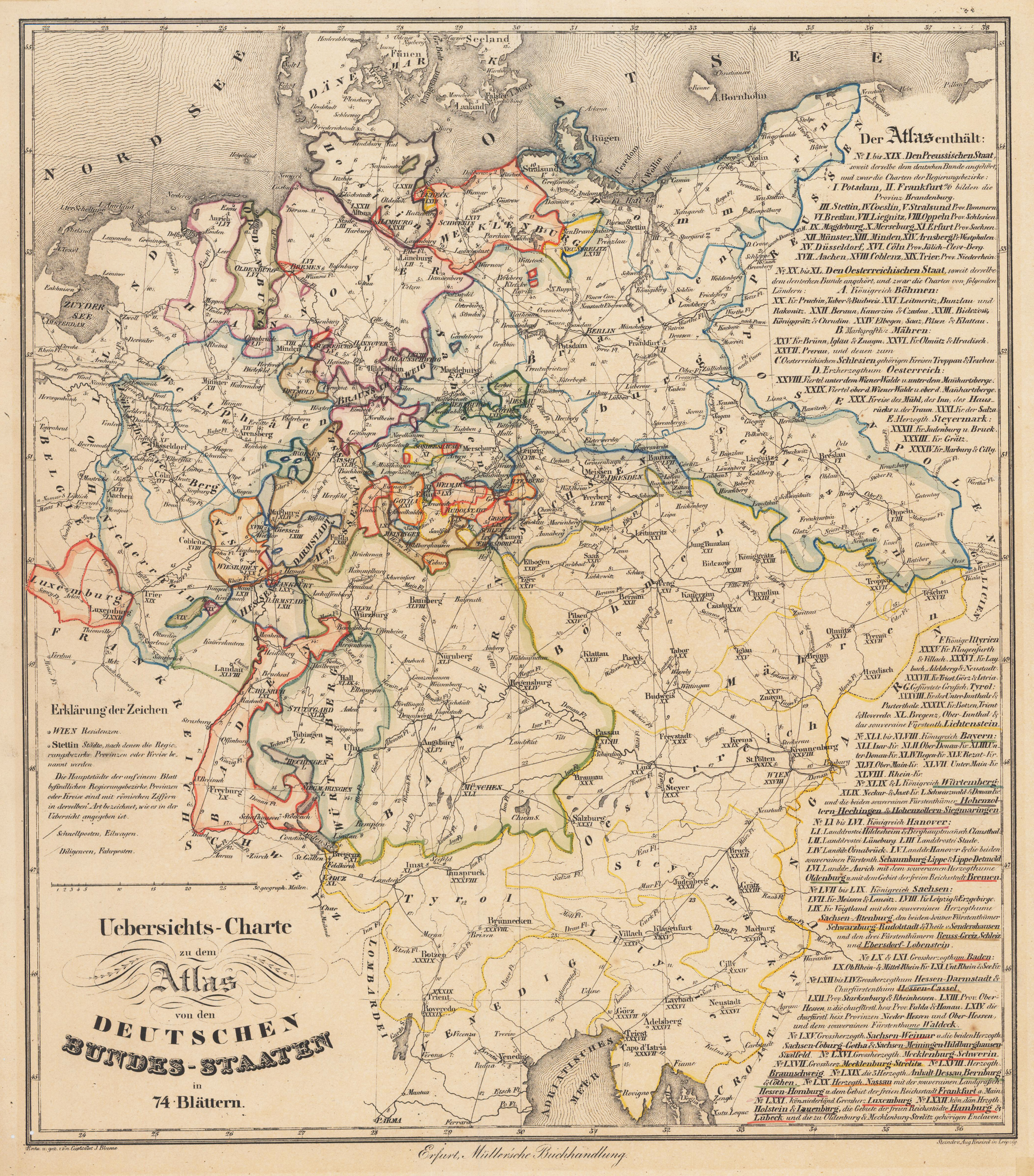 Uebersichts-Charte zu dem Atlas von den Deutschen Bundes-Staaten in 74 Blättern.