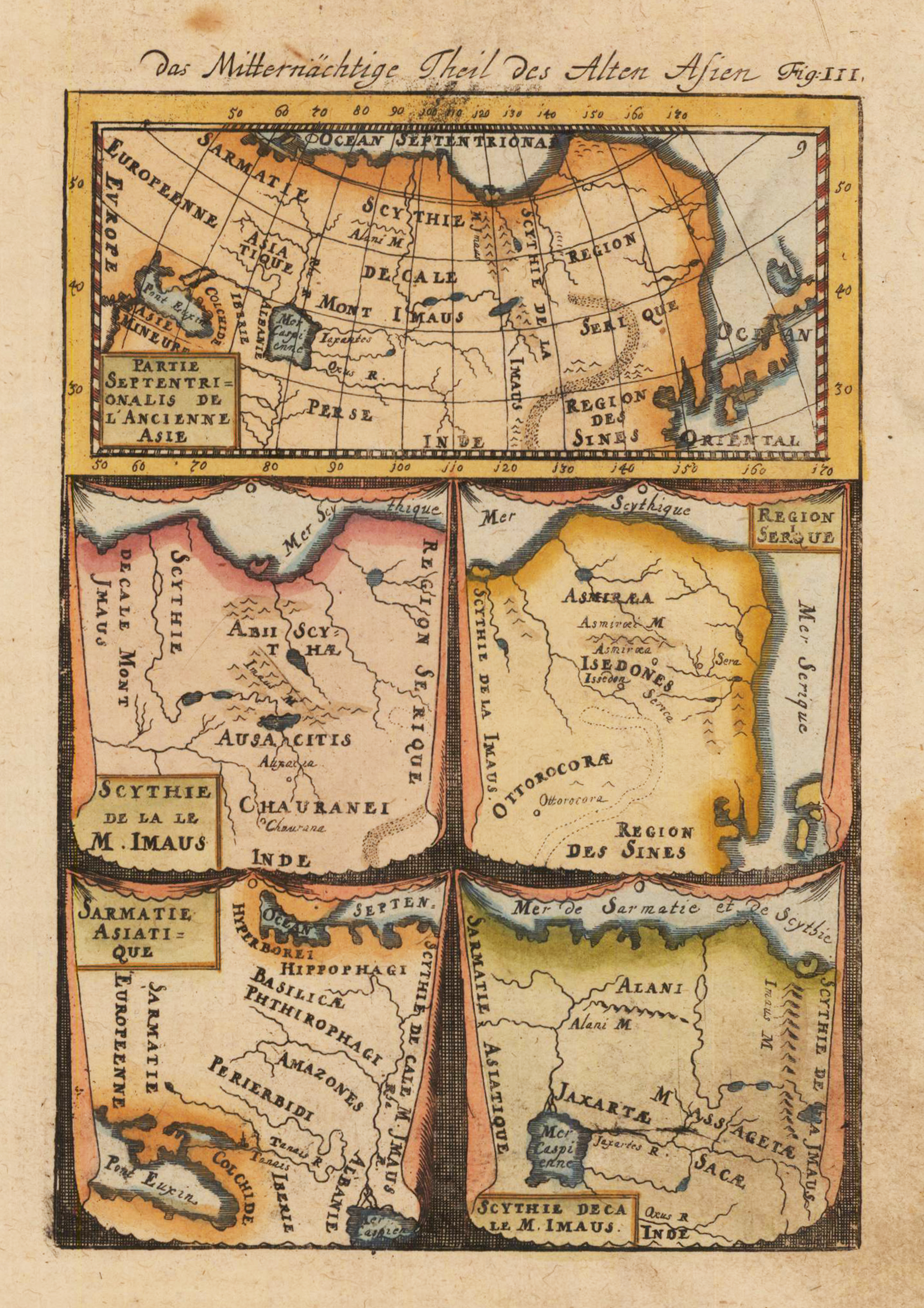 Das mitternächtige Theil des alten Asien - Partie septentrionales de l`Ancienne Asie - Scythie de la le M. Imaus - Region Ser´que - Sarmatie asiatique - scythie deca la M. Imaus.