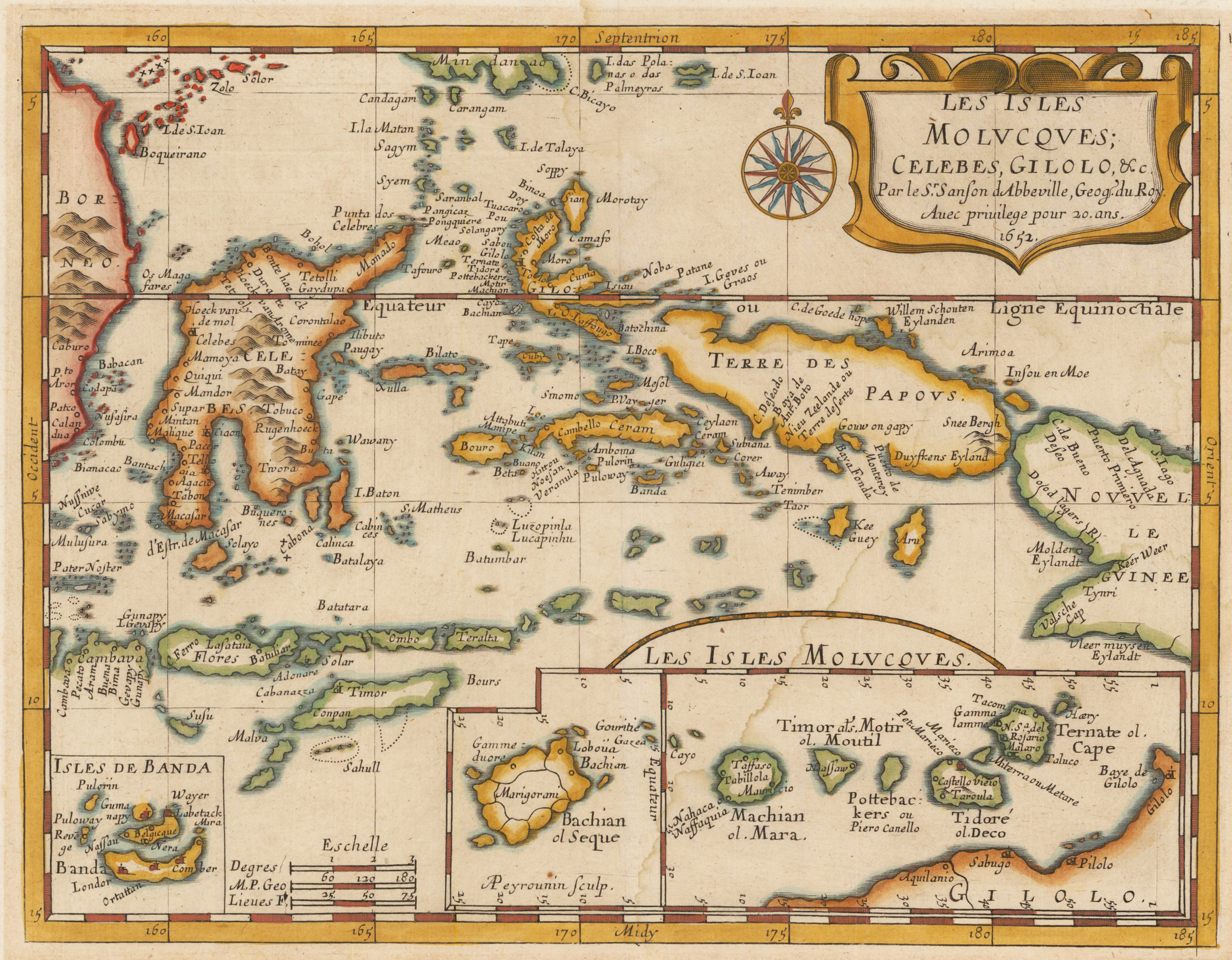 Les Isles Moluques, Celebes, Gilolo &amp; C. Par le Sr. Sanson d´Abbeville, Geog, du Roy Auec privilege pour 20. ans 1652