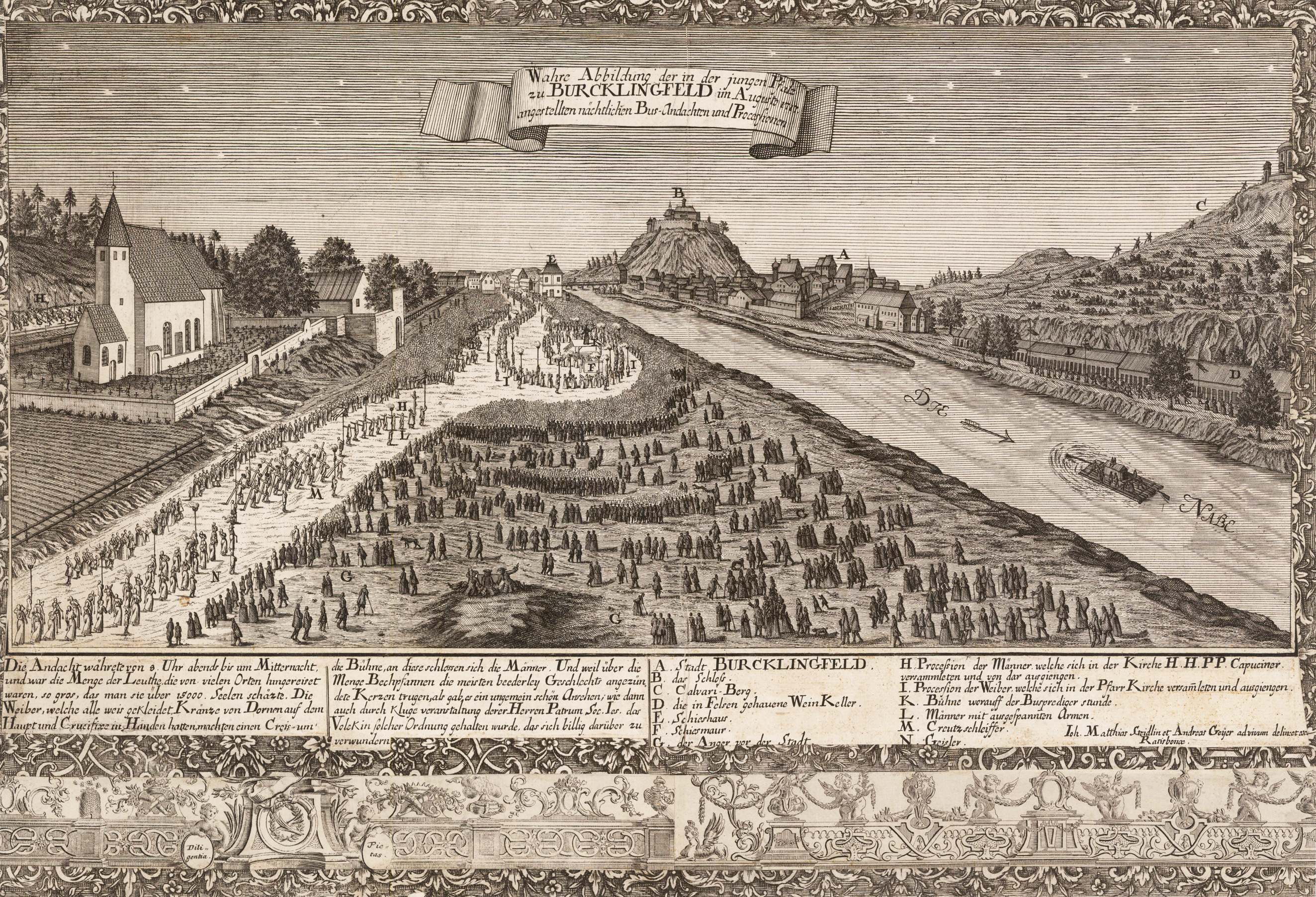 Wahre Abbildung der in der jungen Pfalz zu Burcklingfeld im Augusto 1717 angestellten nächtlichen Bus-Andachten und Processionen