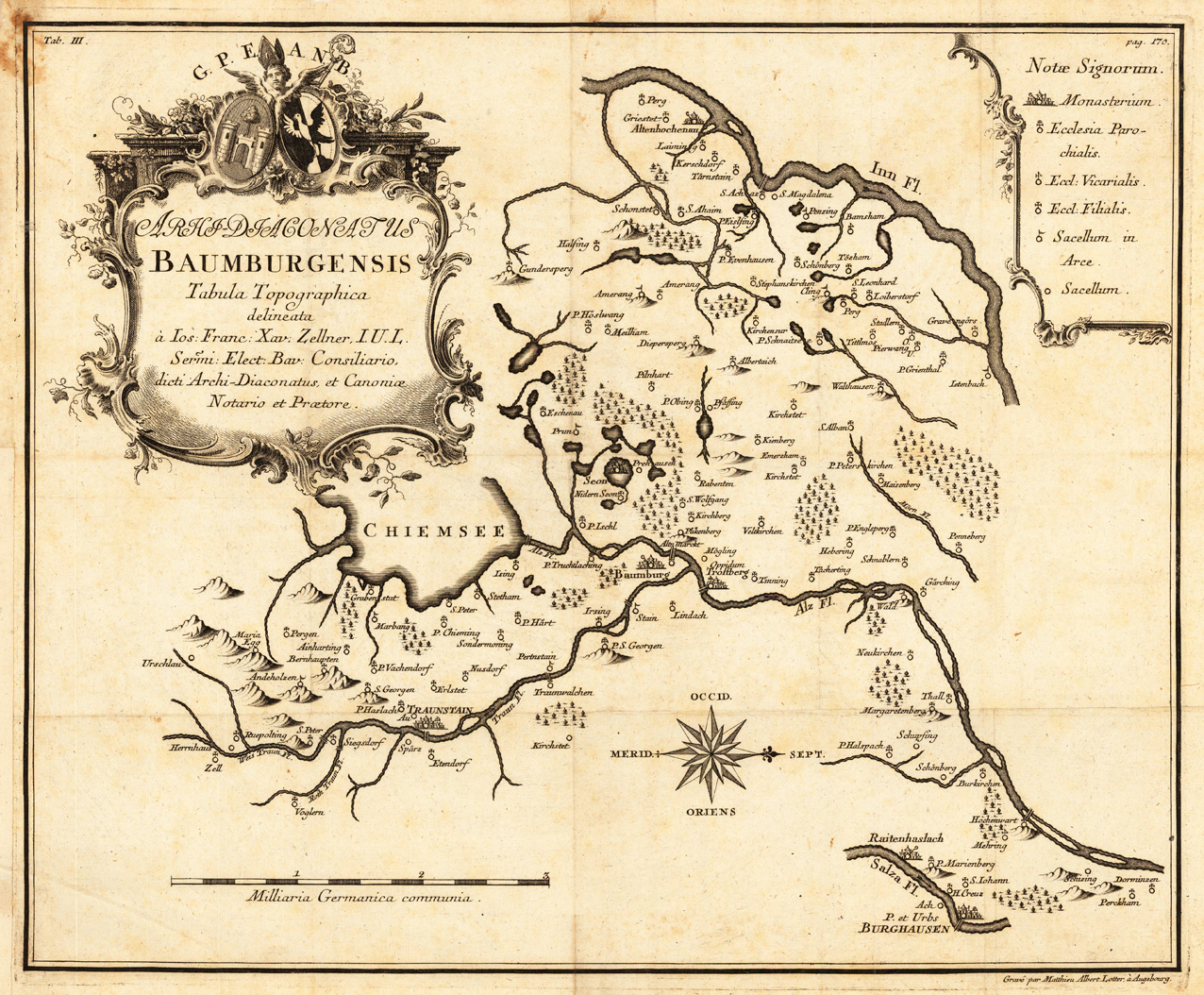 Archidiaconatus Baumburgensis Tabula Topographica delineata à Ios: Franc: Xav. Zellner, I.U.L. Sermi: Elect: Bav: Consiliario,  dicti Archi-Diaconatus, et Canoniae. Notario et Praetore.