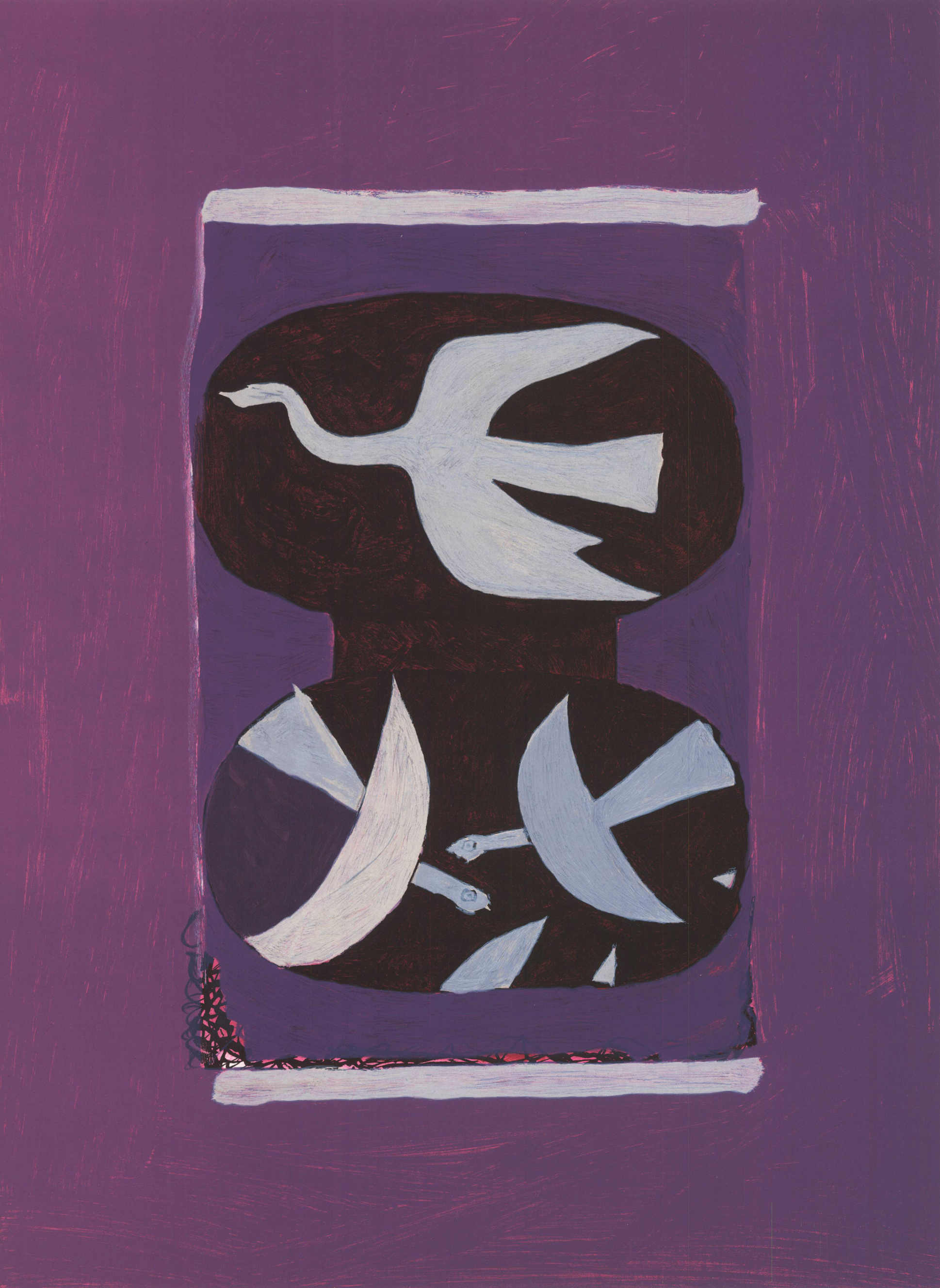 Hommage à Georges Braque Trois oiseaux sur fond violet N° 144-145-146