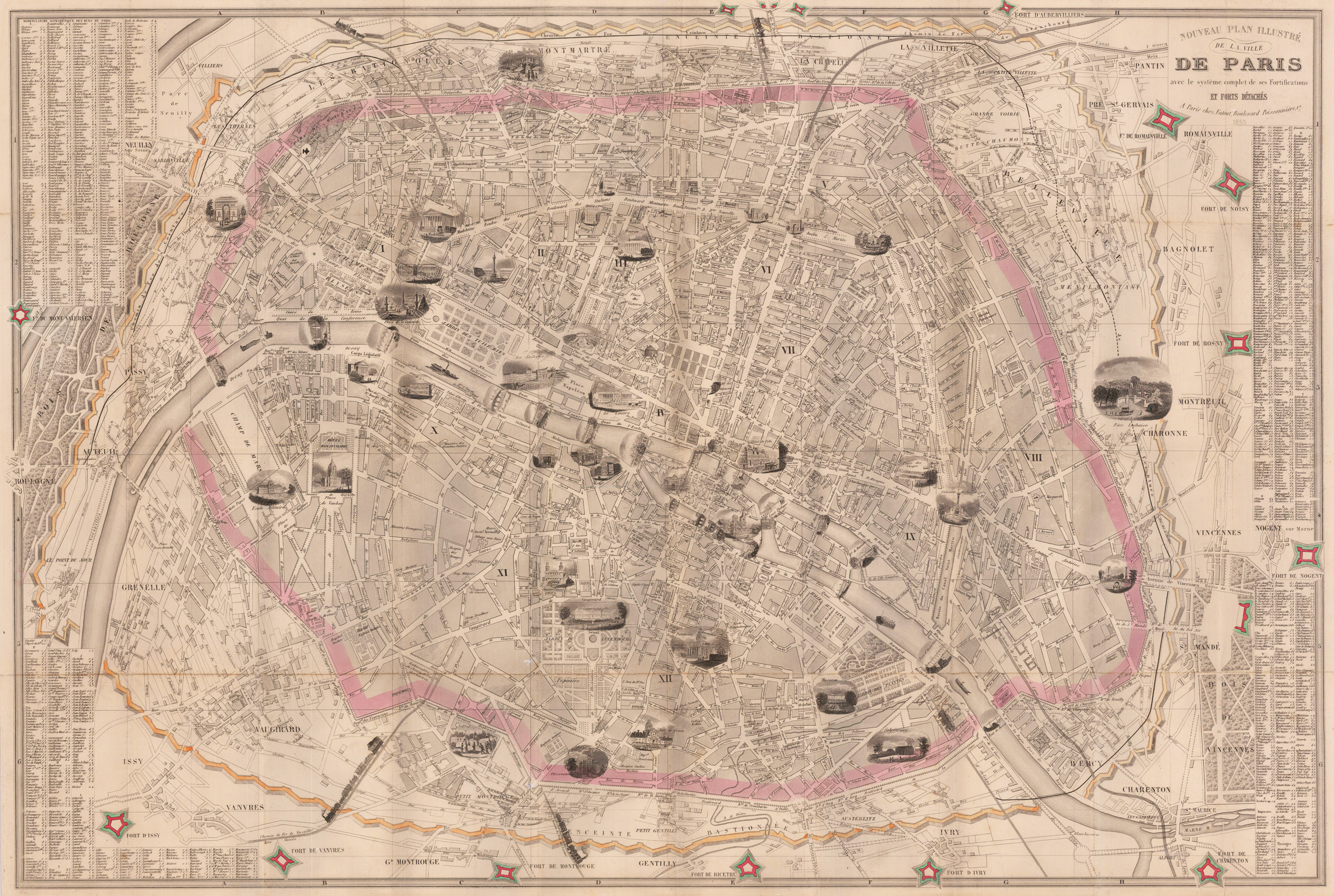 Nouveau Plan Illustré de la ville de Paris ave le systéme complet de ses Fortifications et forts Détachés A Paris chez Fatout Boulevard Poissonniere, 17