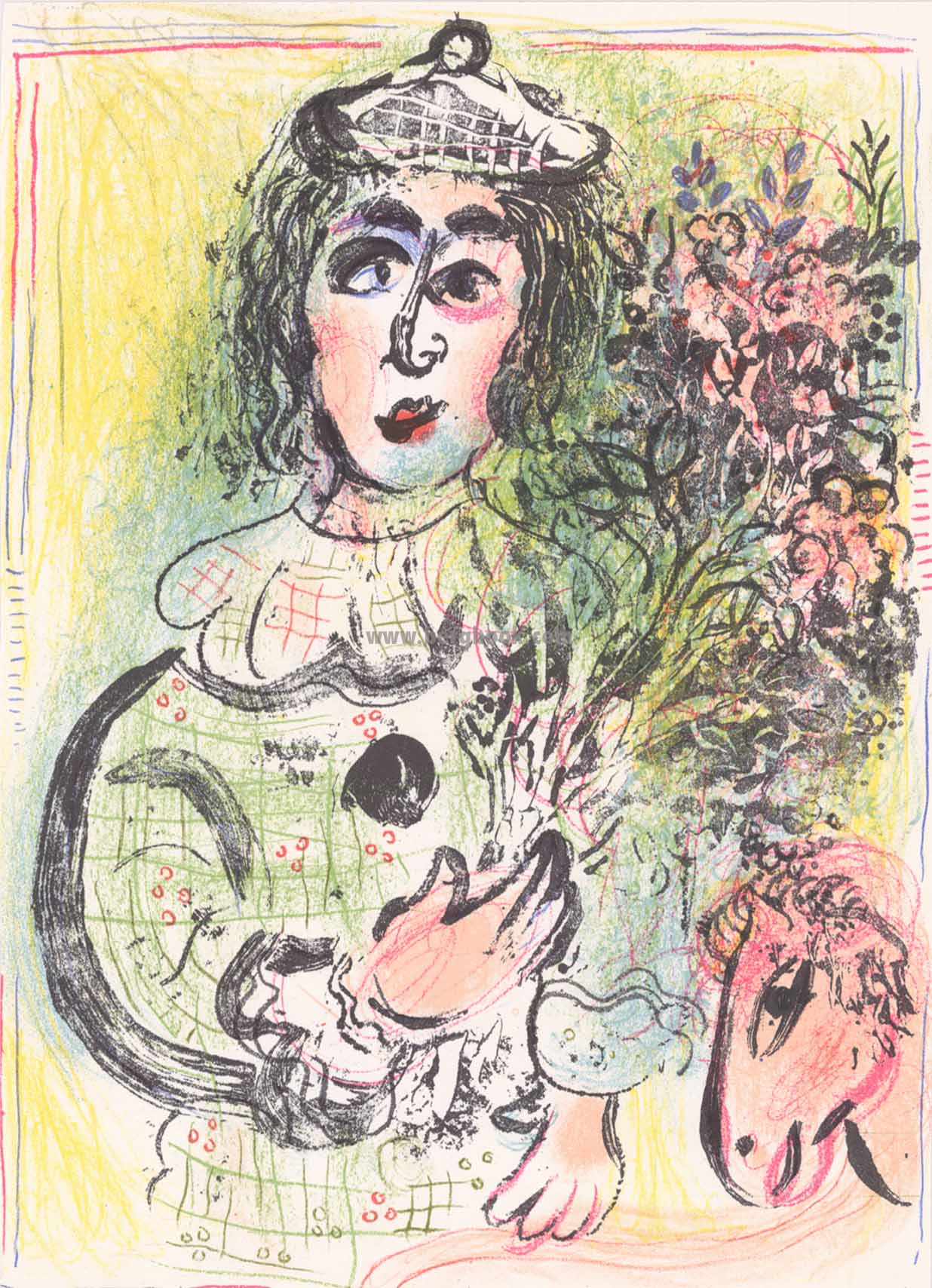 Blumengeschmückter Clown - Clown with flowers.