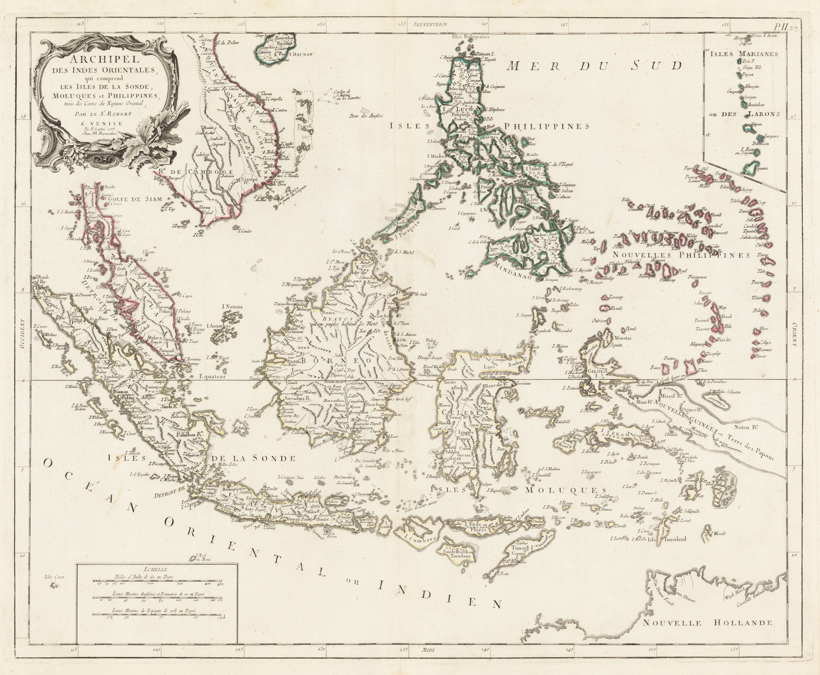 Archipel des Indes Orientales, qui comprend les Isles de la Sonde, Moluques et Philippines, tirées des Cartes du Neptune Oriental, Par le Sr. Robert A' Venise Par P. Santini 1779. Chez Mr. Remondini.