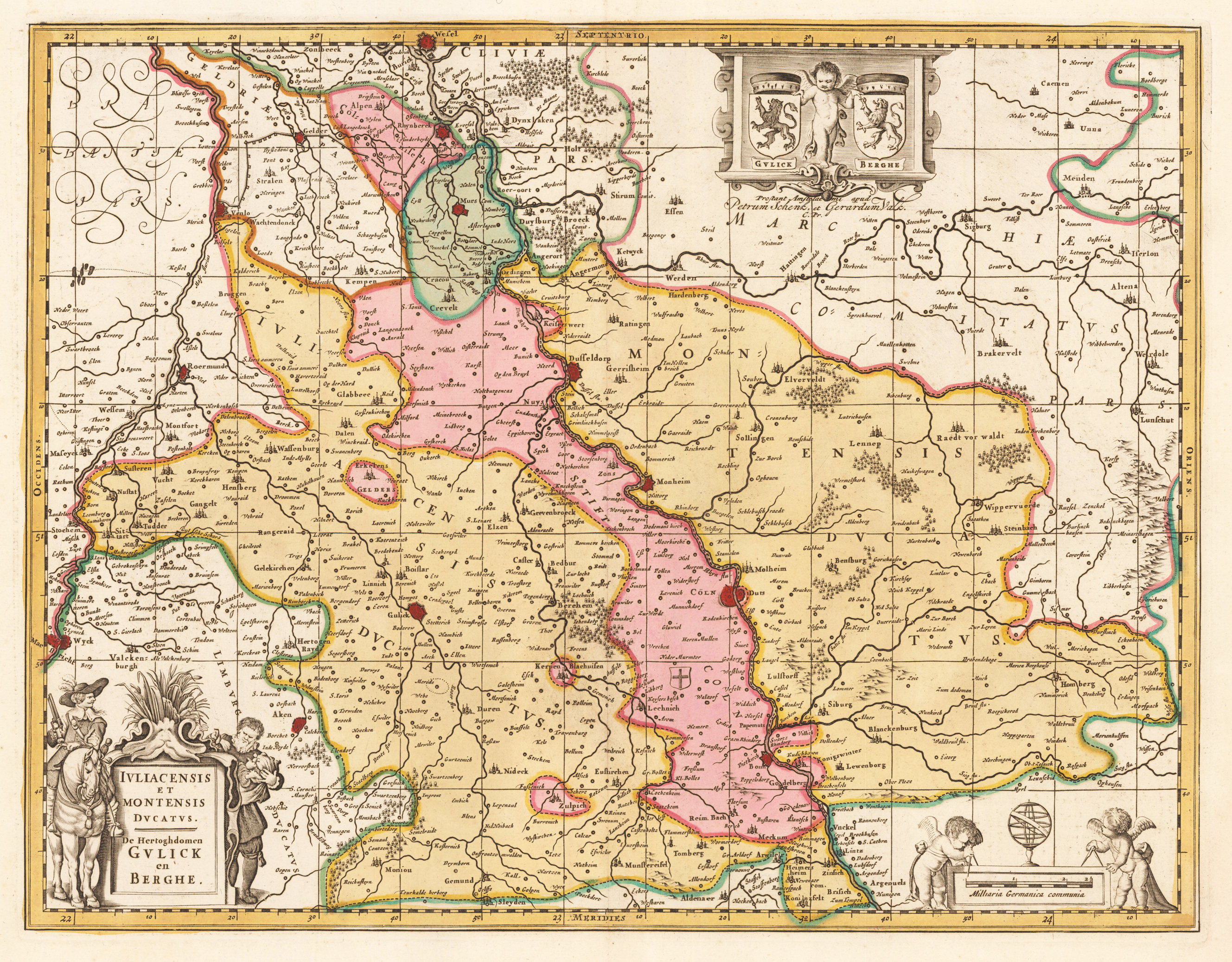Iuliacensis et Montensis Ducatus. De Hertoghdomen Gulick en Berghe.  Jülich (Herzogtum)