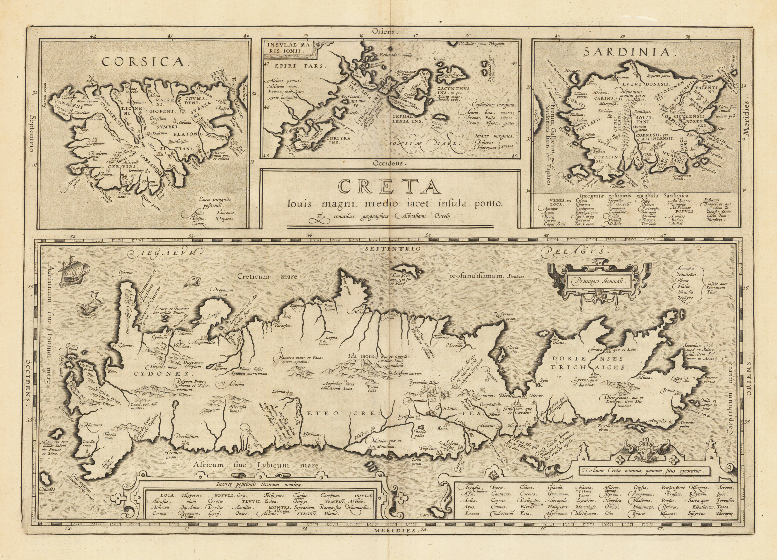 Creta Iouis magni, medio iacet insula ponto. Ex conatibus geographicis Abrahami Ortelii.