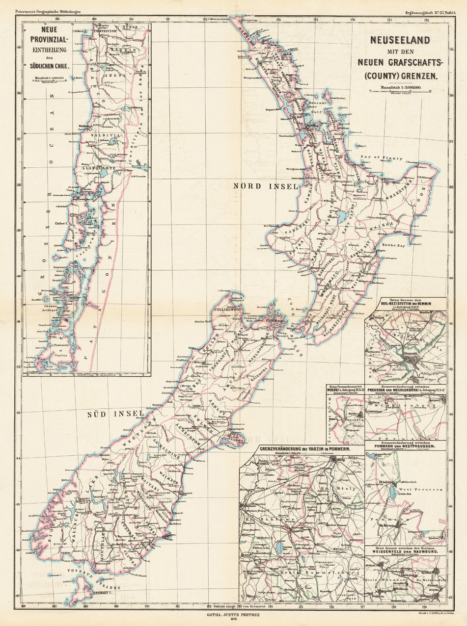 Neuseeland mit den neuen Grafschafts-(County)Grenzen.
