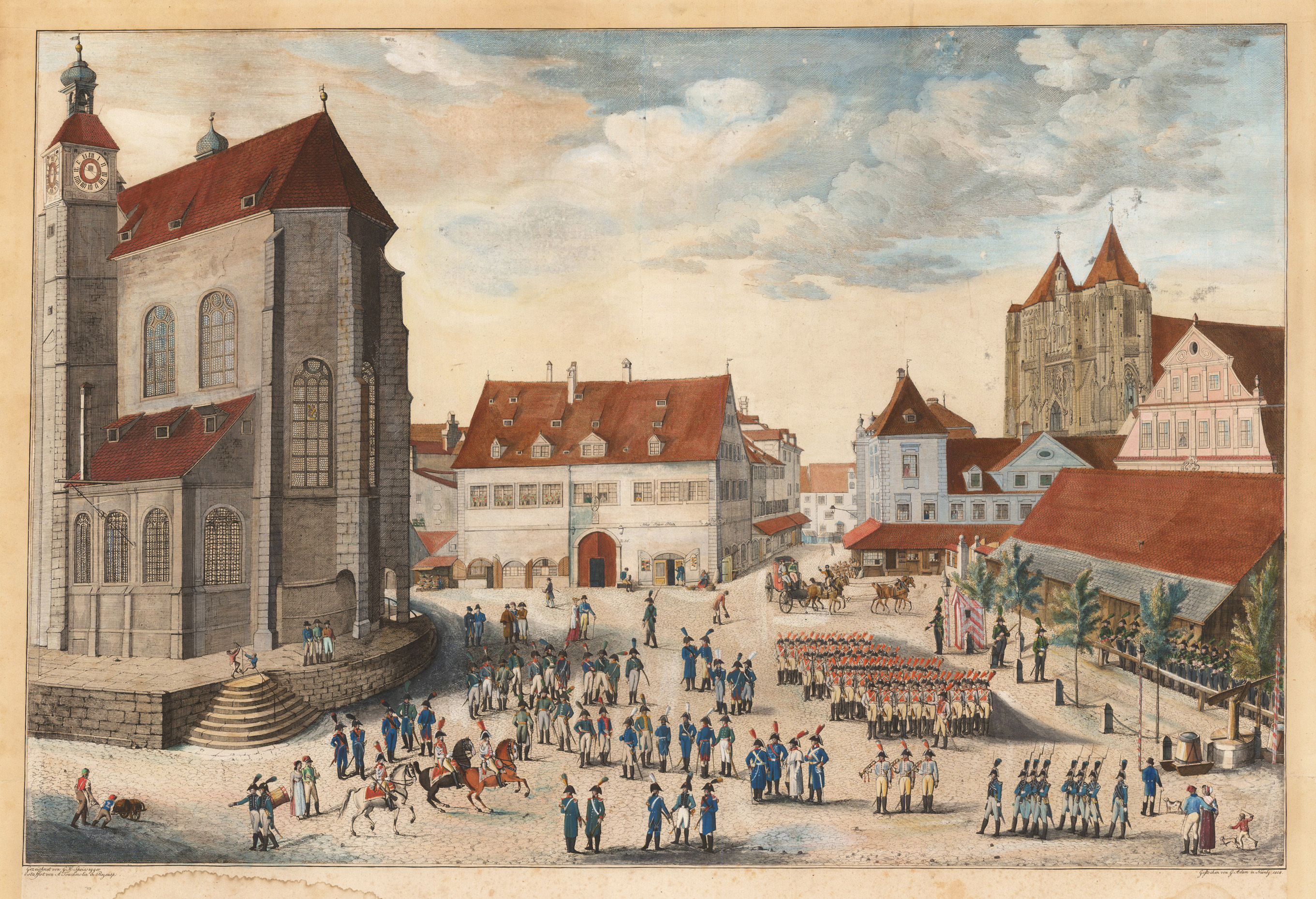 (Darstellung des Neuen Pfarr Platzes der Fürstl. Primatischen Residenzstadt Regensburg, nebst Abbildung einer solennen Wachtparade des neuorganisirten und uniformirten bürgerlichen Militärs daselbst in dem Jahre 1807)