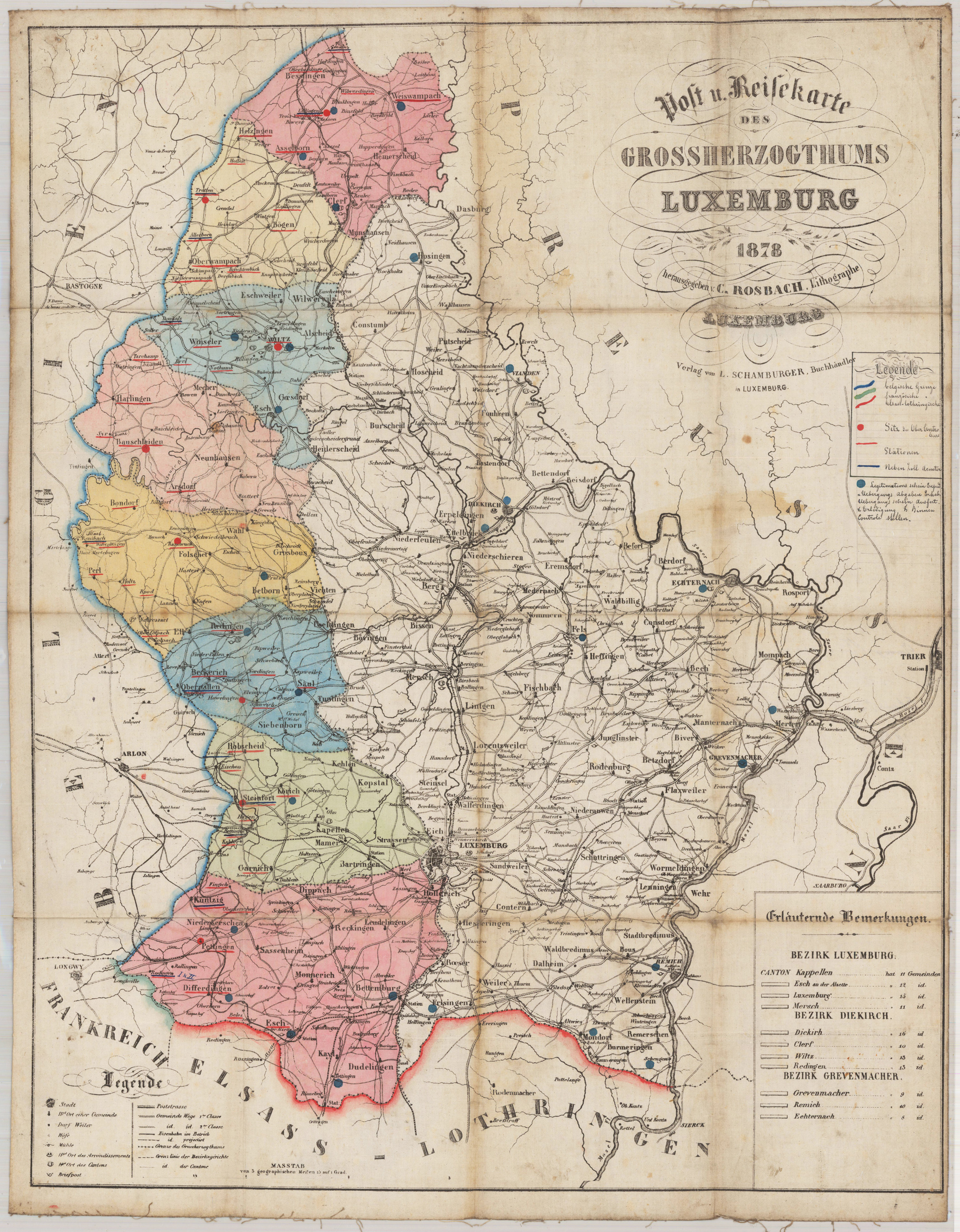 Post und Reisekarte des Großherzogthums Luxemburg 1878