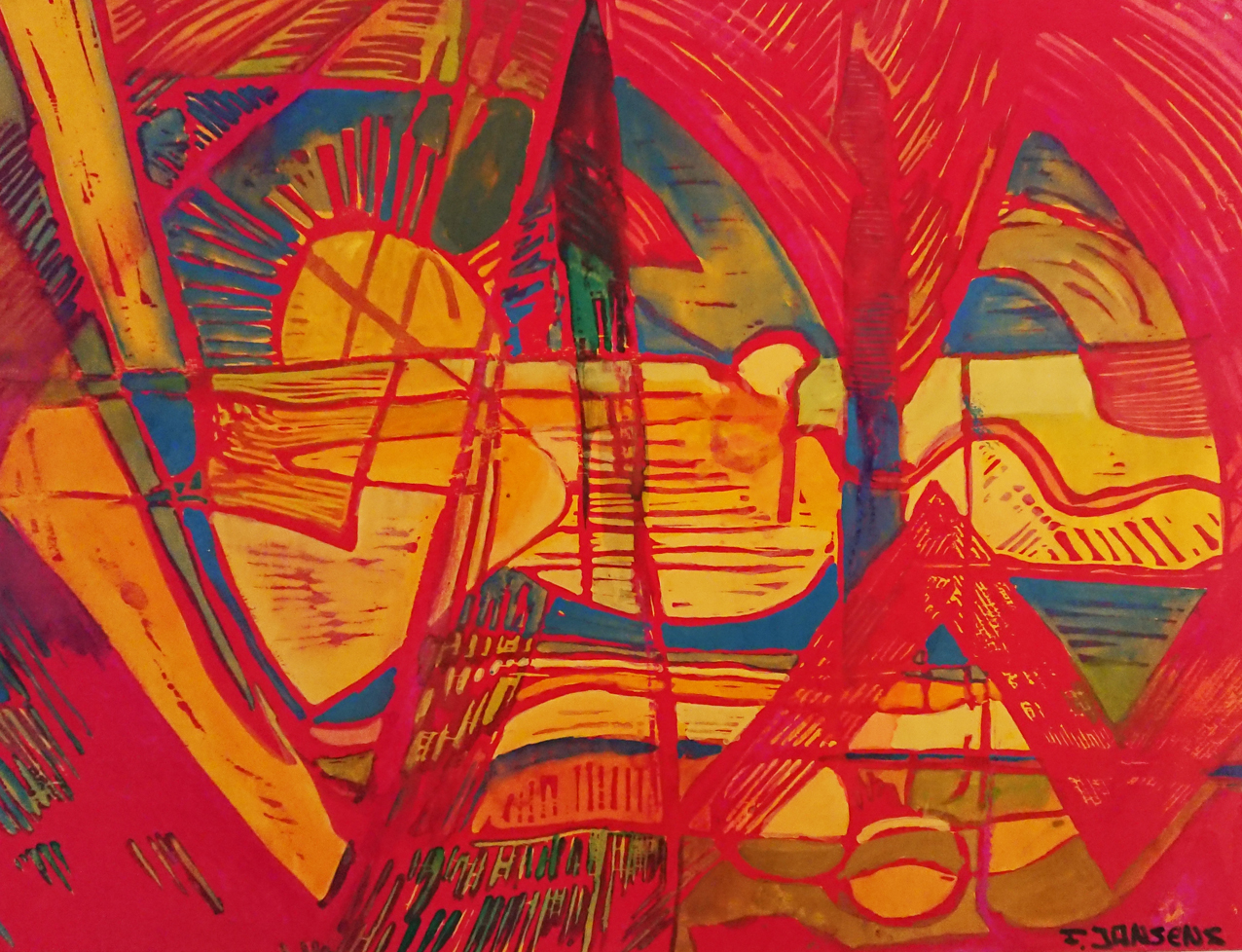Holzschnitt nach dem Skizzenbuch v. Franz Marc / pink