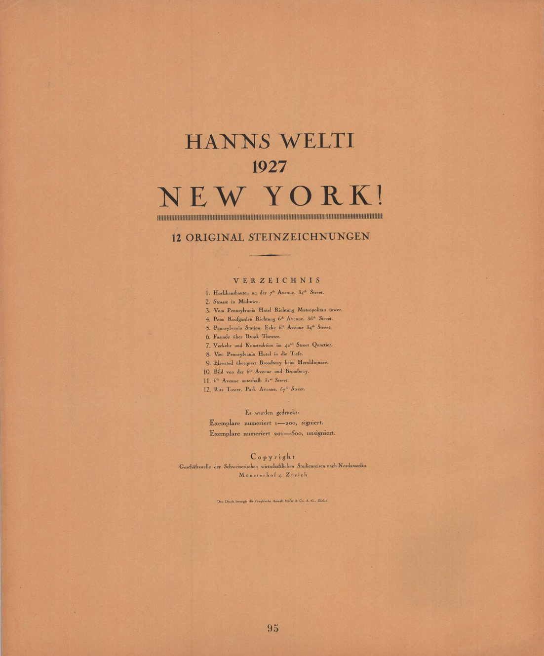 1927 New York! 12 Original-Steinzeichnungen. [Portfolio]