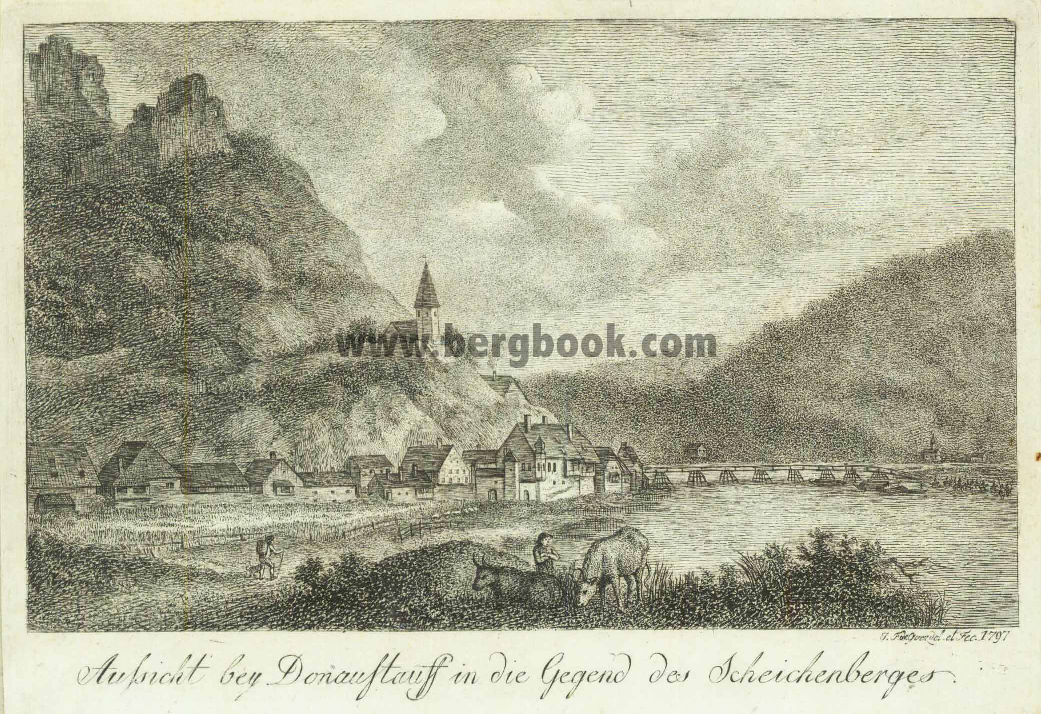 Ansicht bey Donaustauff in die Gegend des Scheichenberges