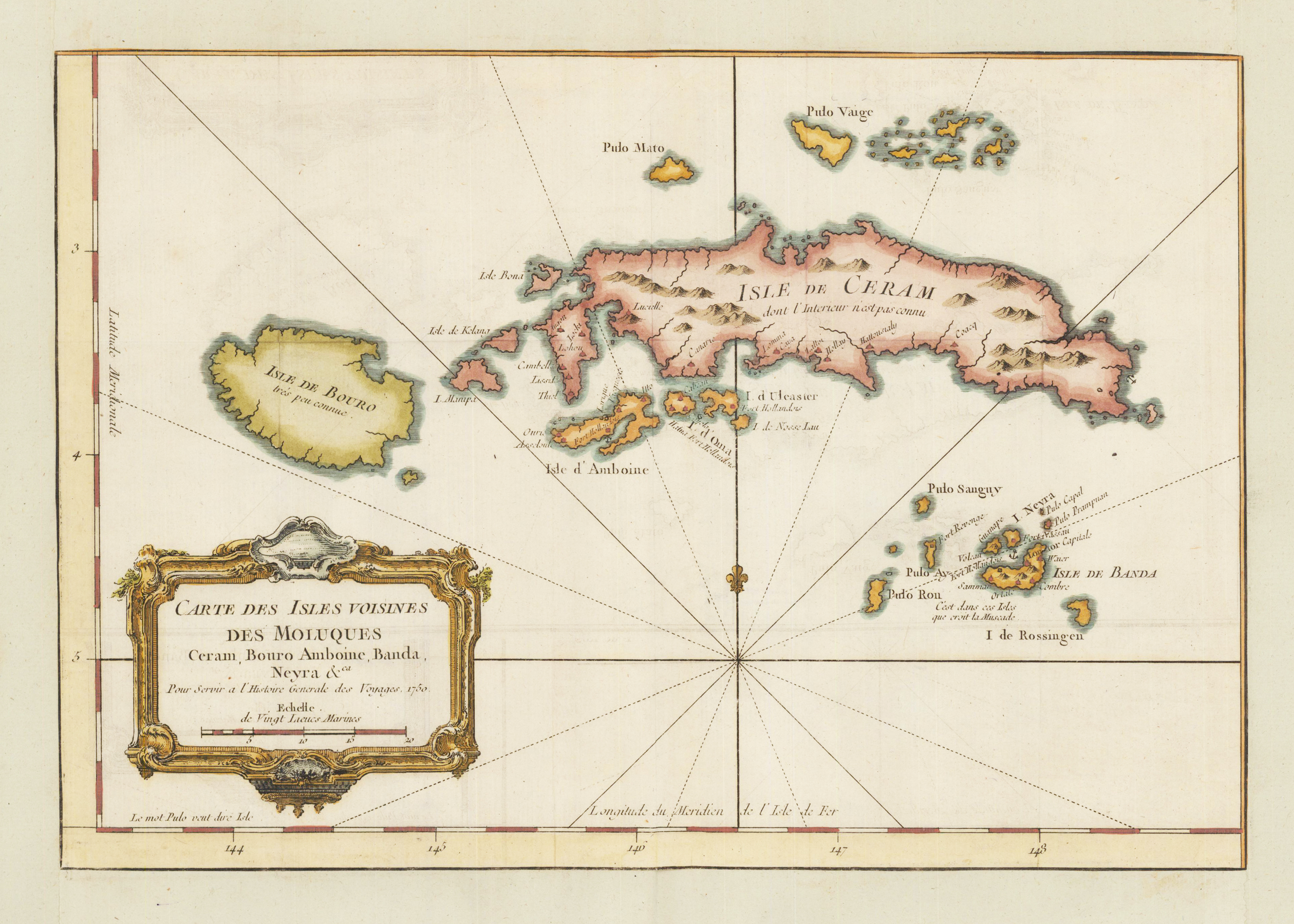 Carte des Isles Voisines des Moluques Ceram, Bouro Amboine, Banda, Neyra &amp; ca. Pour Servir a l`Histoire Generale des Voyages 1750.