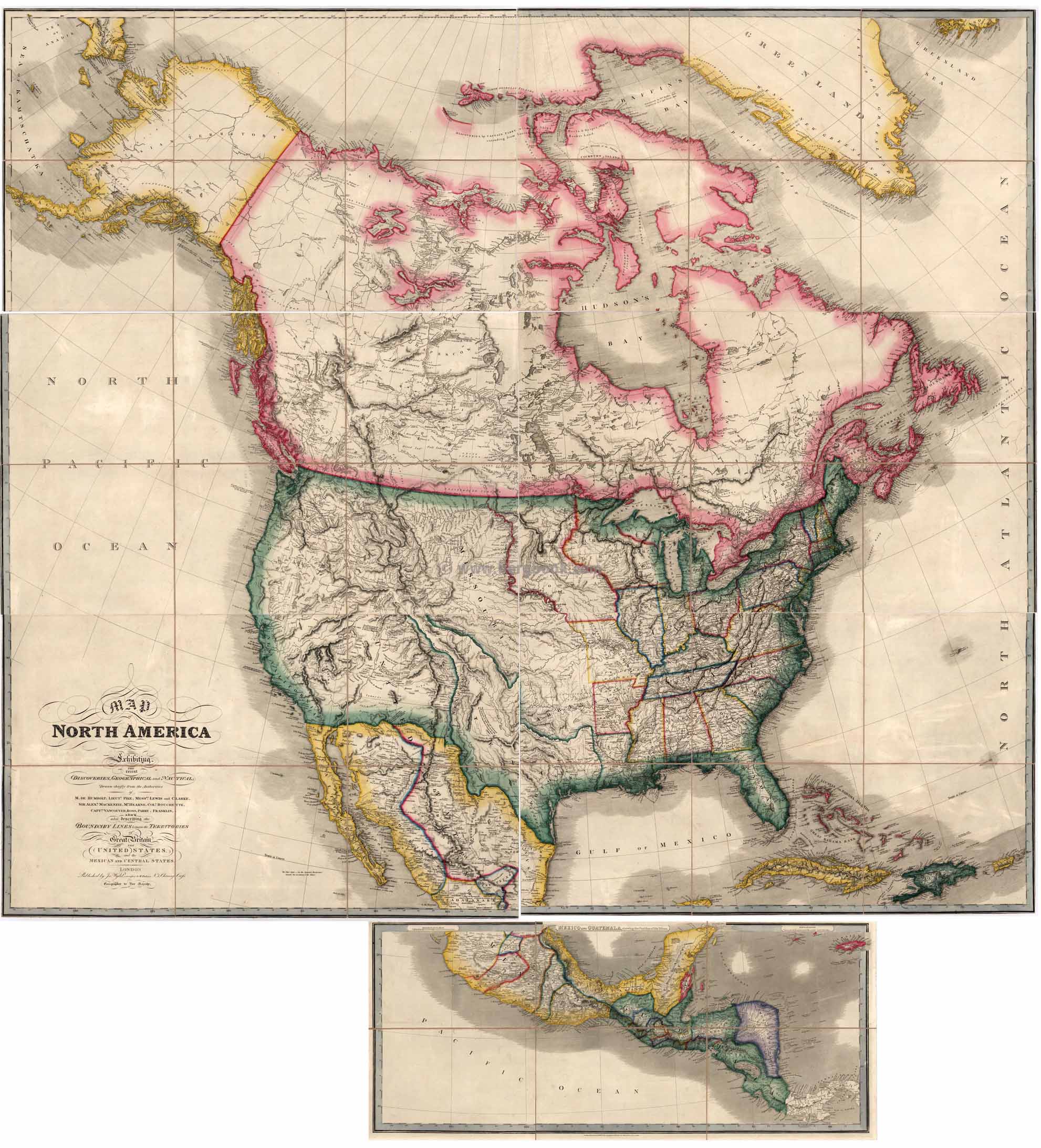 Map of North America Exhibiting The recent Discoveries, Geographical and Nautical; Drawn Chiefly from the Authorities of M. De. Humboldt, Lieutt. Pike, Messrs. Lewis and Clarke, Sir. Alexandr. MacKenzie, Mr. Hearne, Coll. Bouchette, Captns, Vancouver ...