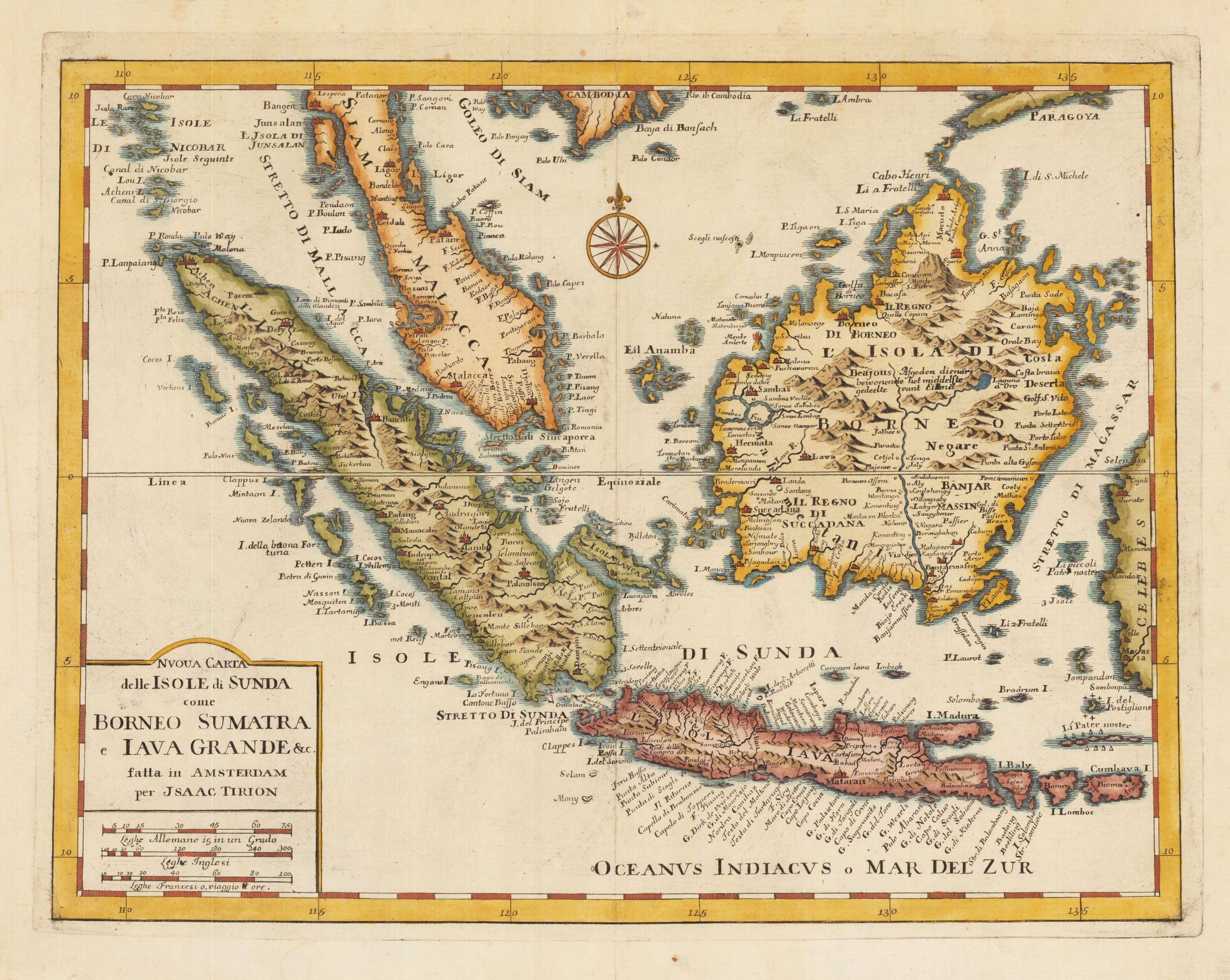 Nuoua Carta delle Isole di Sunda come Borneo Sumatra e Java Grande &amp; C.
