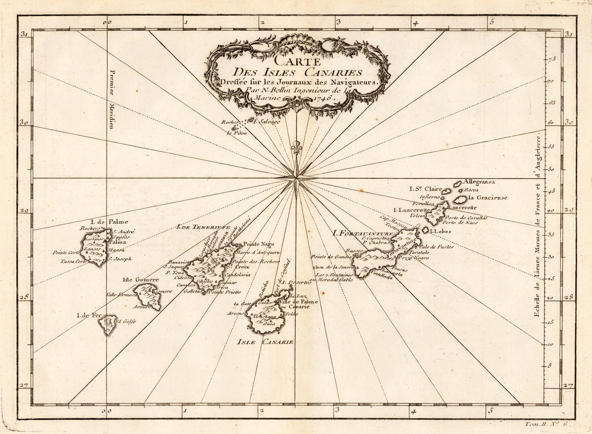 Carte des Isles Canaries Dreffee fur les Journaux des Navigateurs. Par N. Bellin Ingenieur de la Marine 1746.