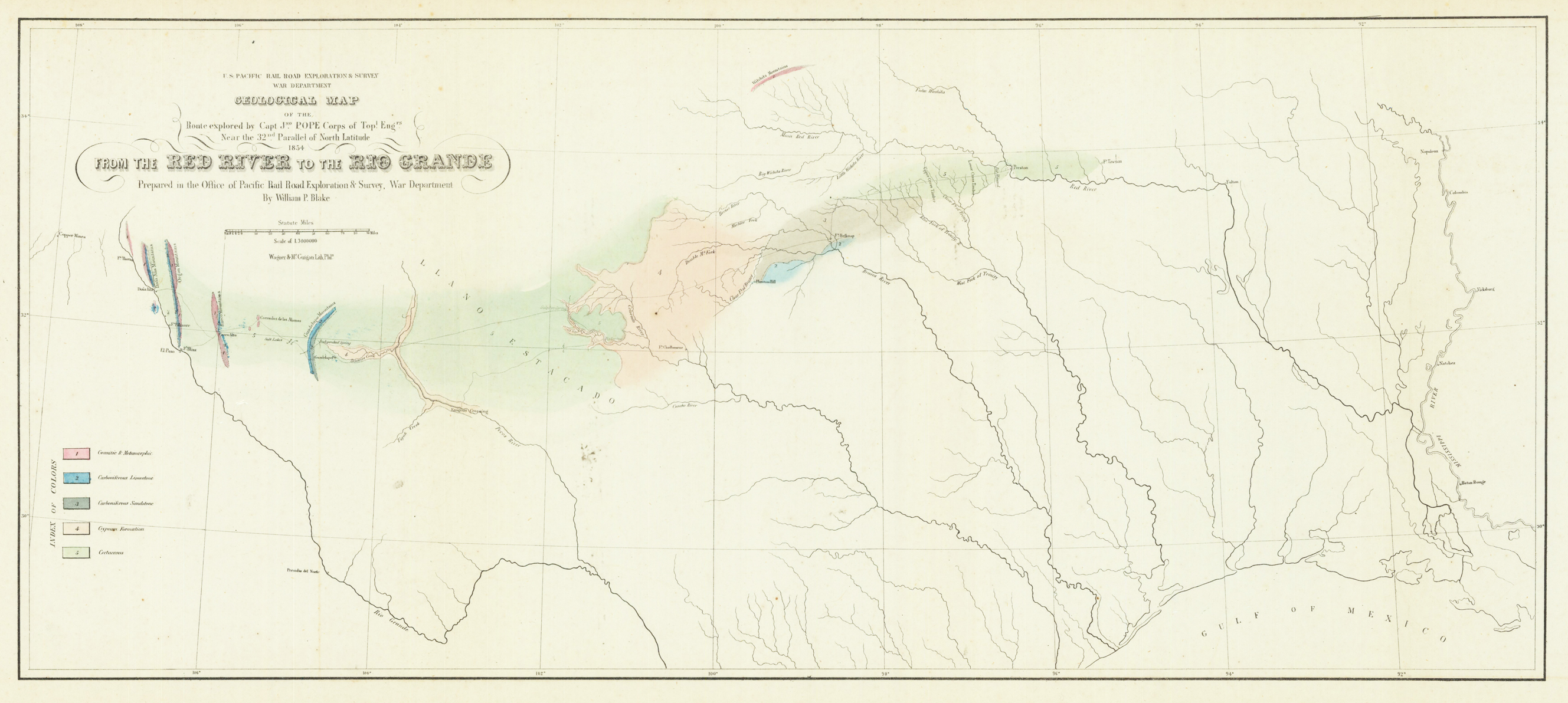 Geological map of the Red River and the Rio Grande