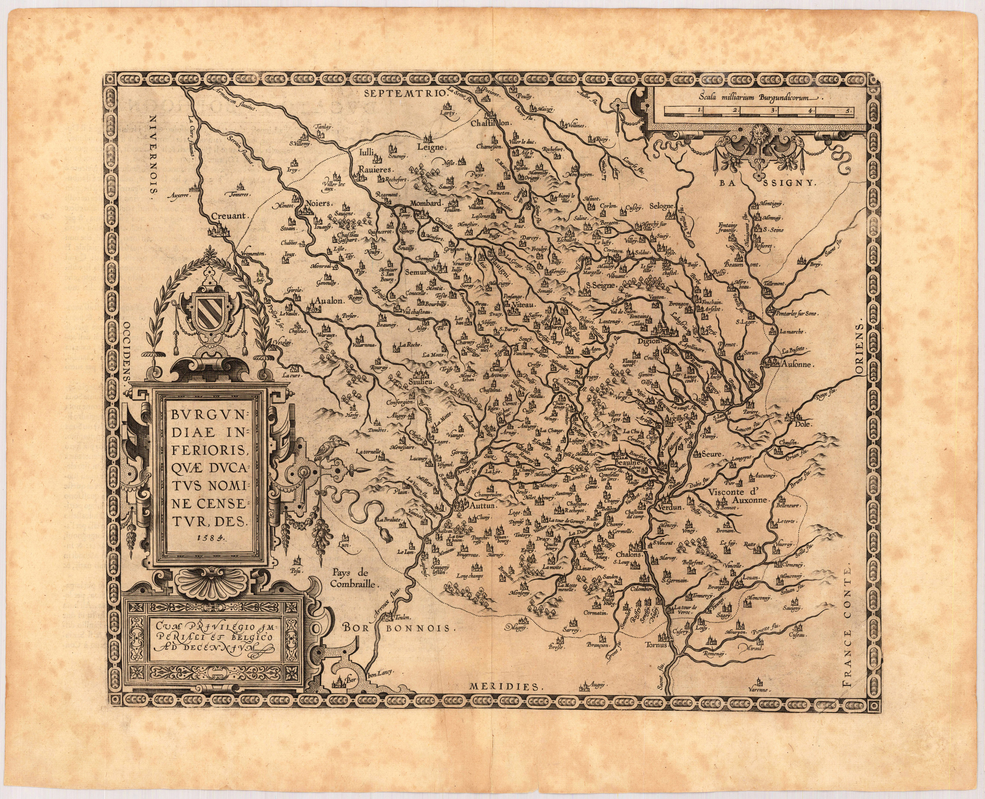 Burgundiae inferiorisquae ducatus nomine censetur, des. 1584. - Cum Privilegio imperiali et Belgico ad Decennjum