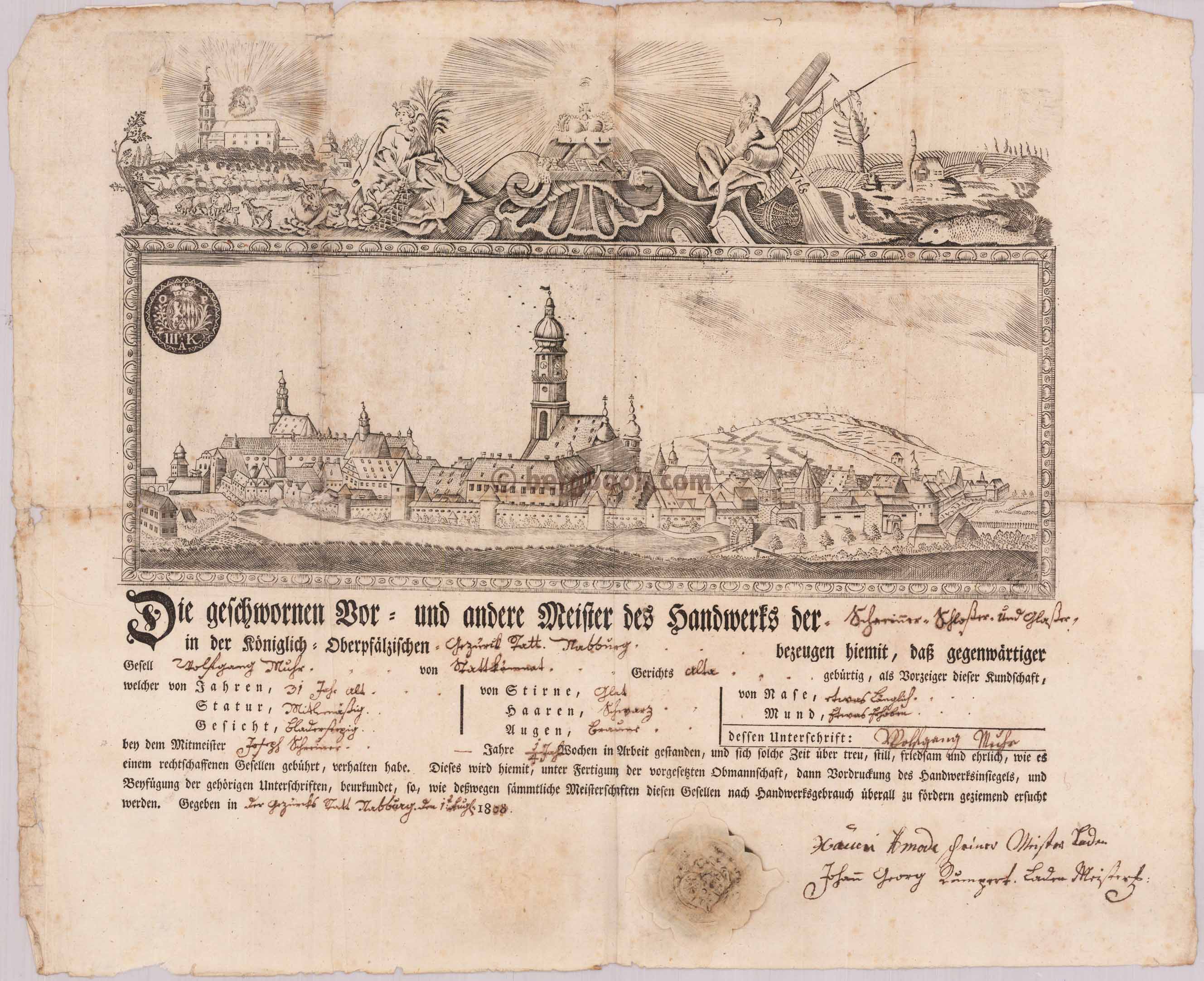 Die geschwornen Vor= und andere Meister des Handwerks der Schreiner, Schlosser und Glaser in der Königlich Oberpfälzischen Kurfürstlichen Stadt Nabburg,